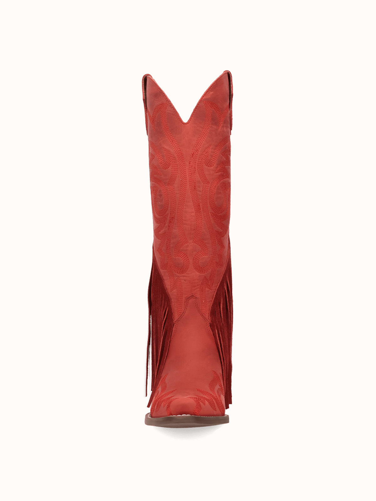 Red Snip-Toe Faux Suede Side Fringe Embroidery Wide Calf Knee High Cowgirl Boots
