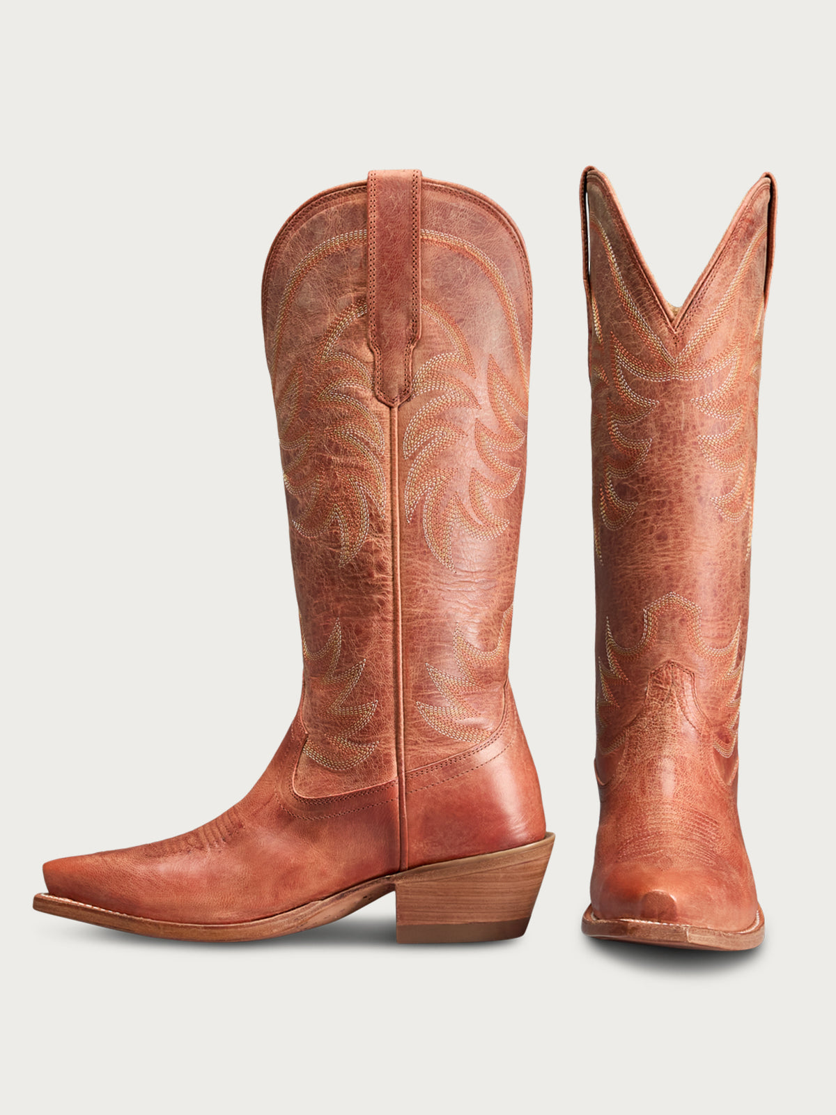 Amber Snip-Toe Embroidery Wide Calf Knee High Cowgirl Boots