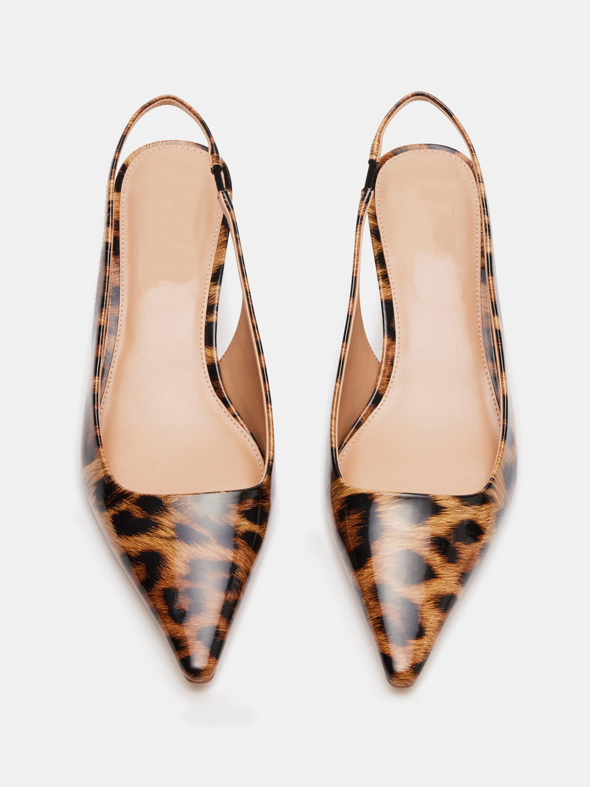 Patent Leopard Pointed-Toe Slingback Strap Kitten Heels