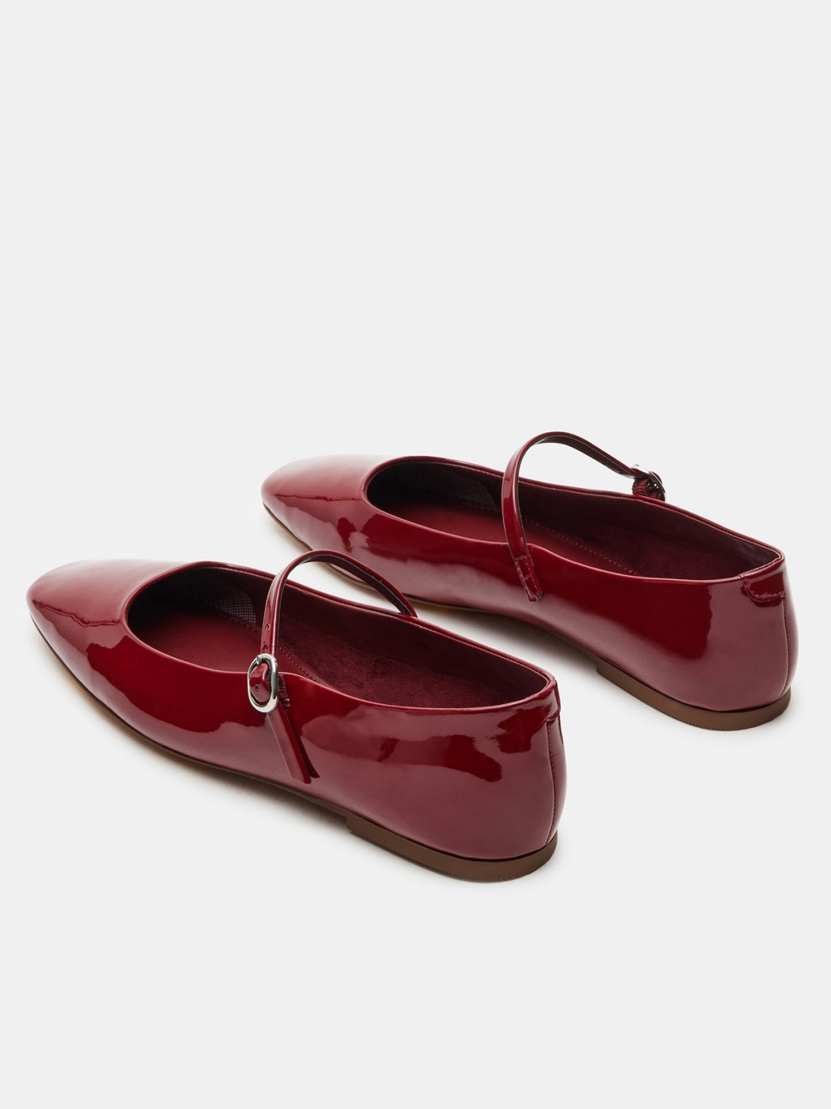 Patent Red Square-Toe Bridge Strap Mary Janes Ballet Flats