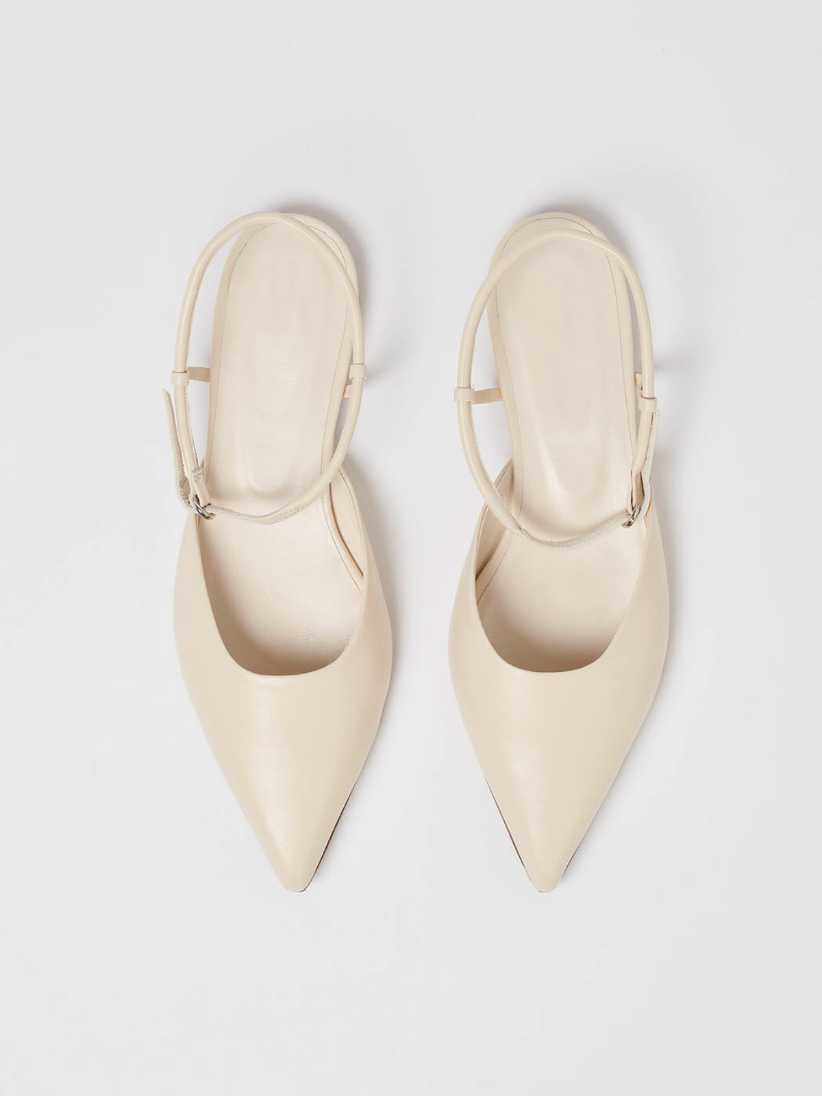 Cream Pointed-Toe Vegan Leather Flats With Ankle Strap