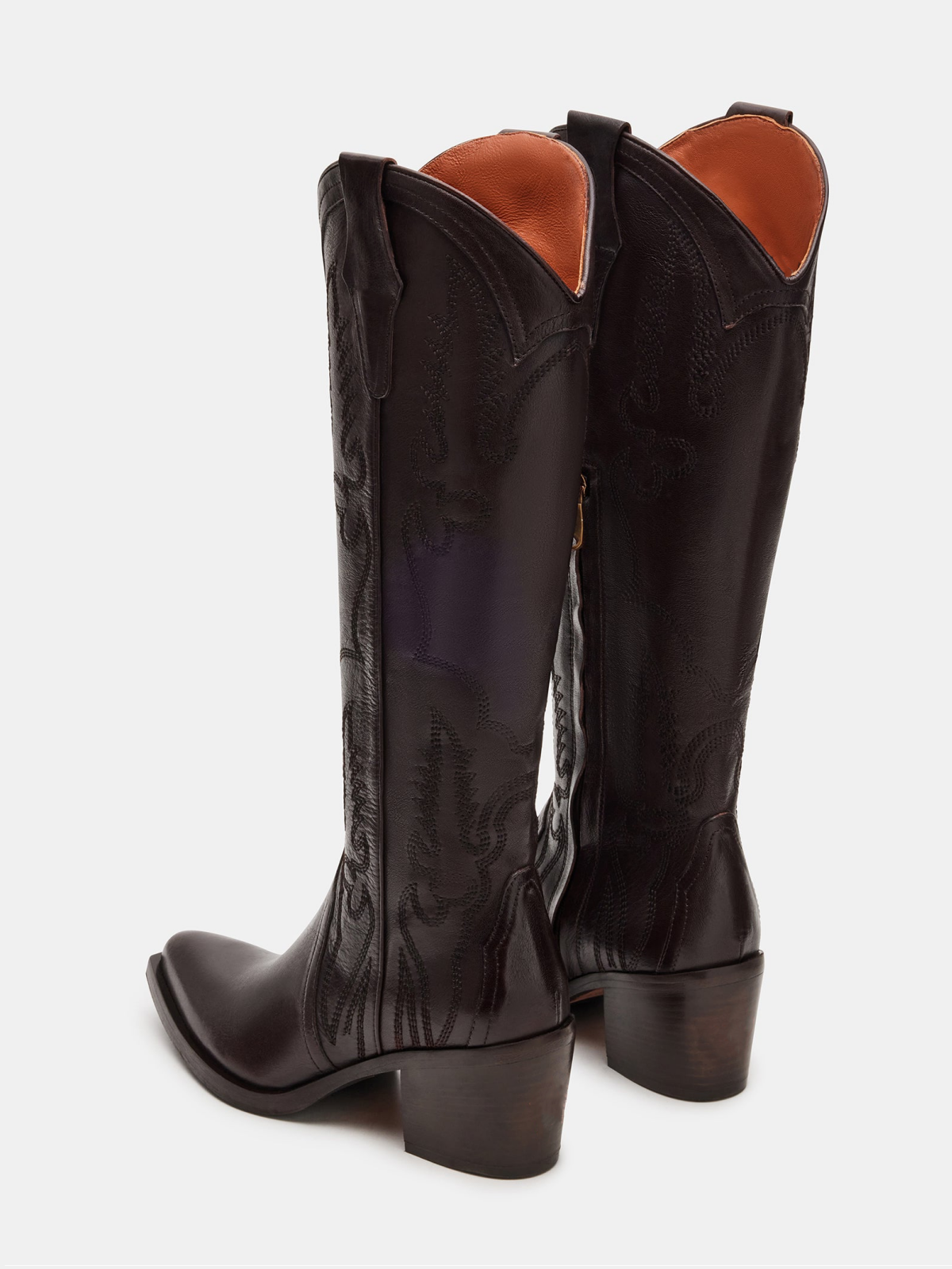 Brown Snip-Toe Embroidery Classic Half-Zip Mid Calf Cowgirl Boots