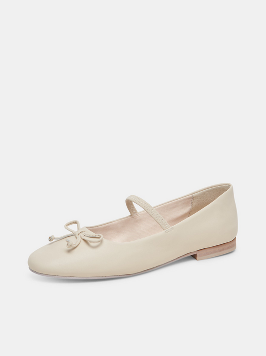 Ivory Bow Round-Toe Ballet Flats Elastic Strap Mary Janes