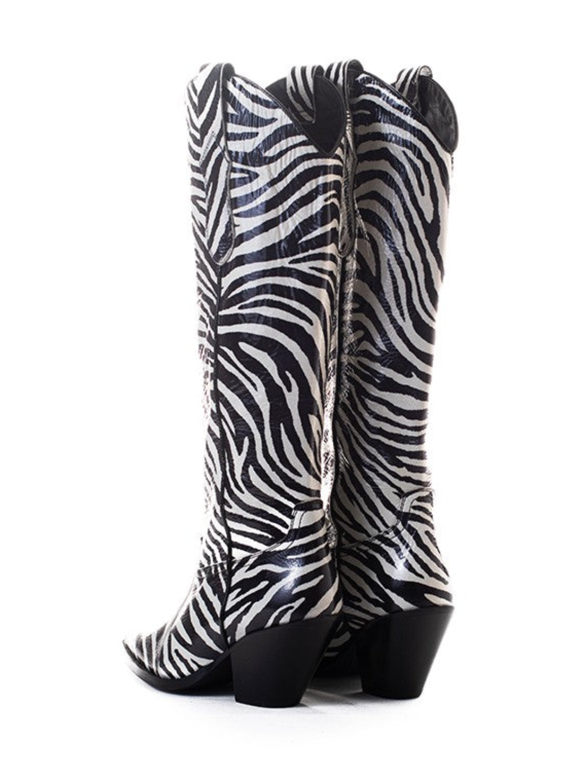 Zebra Stripe Pointed-Toe Wide Calf Tall Knee High Cowgirl Boots