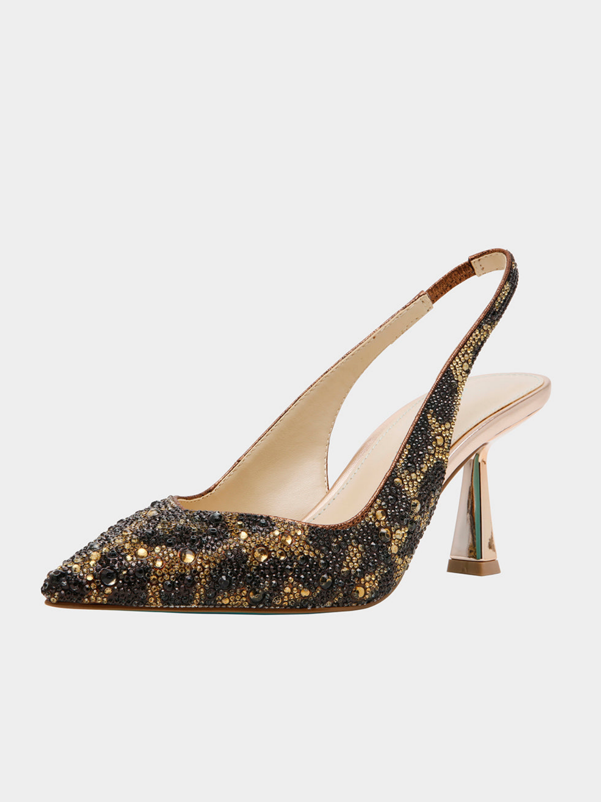 Leopard Pointed-Toe Rhinestone Slingback Kitten Heels