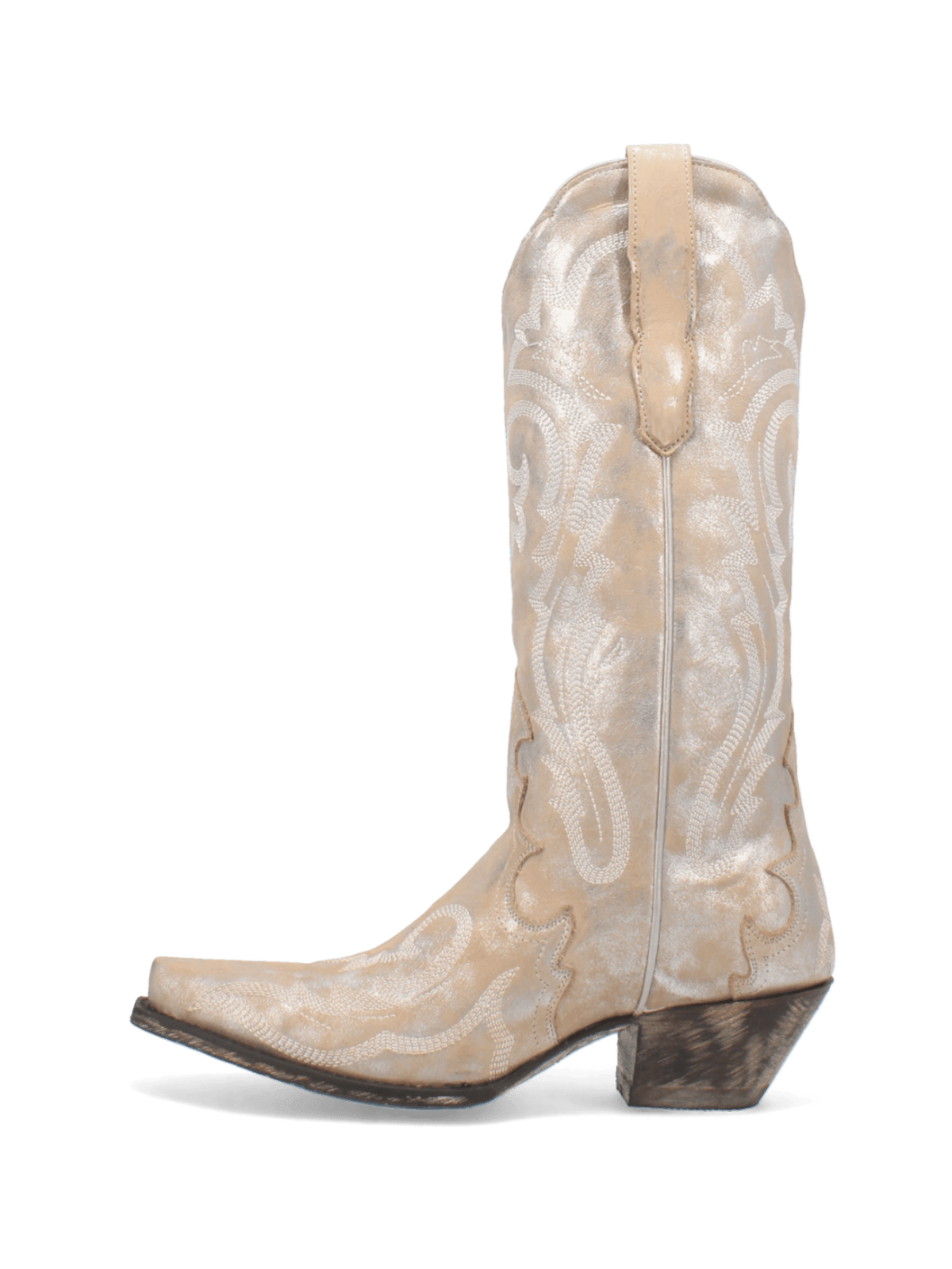 Vintage Metallic Silver Snip-Toe Embroidery Wide Mid Calf Cowgirl Boots