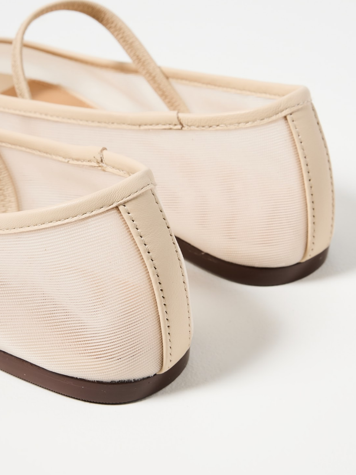 Nude Semi-Sheer Round-Toe Mesh Ballet Flats Mary Janes