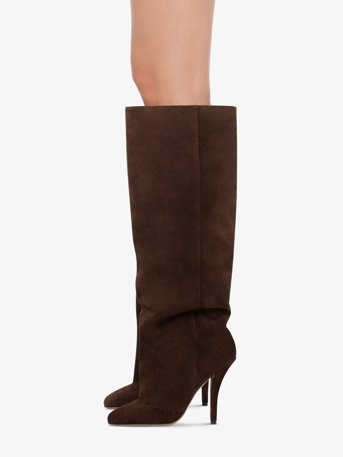 Brown Faux Suede Round-Toe Light Slouchy Wide Calf Knee High Stiletto Boots