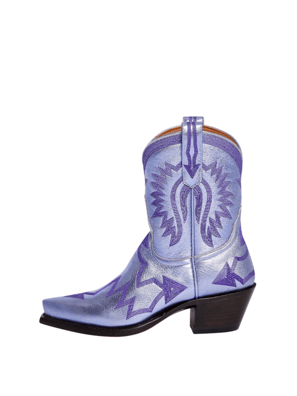 Metallic Embroidery Snip-Toe Wide Mid Calf Cowgirl Boots - Lavender