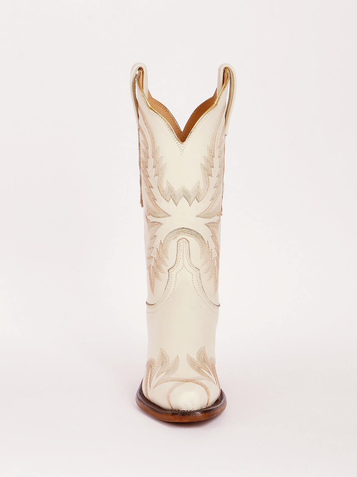 Cream Embroidery Snip-Toe Wide Mid Calf Western Boots Cowgirl Tall Boots