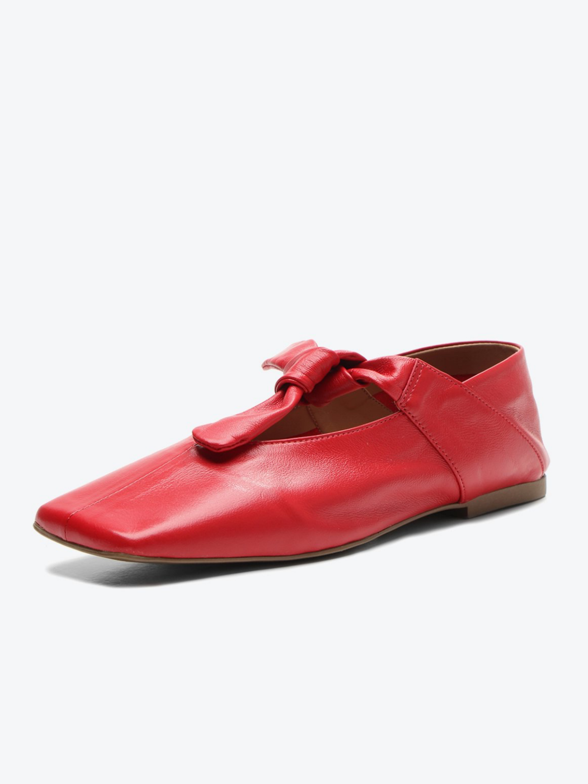 Red Vegan Leather Square Toe Knot Bow Mary Jane Tied Flats Slippers