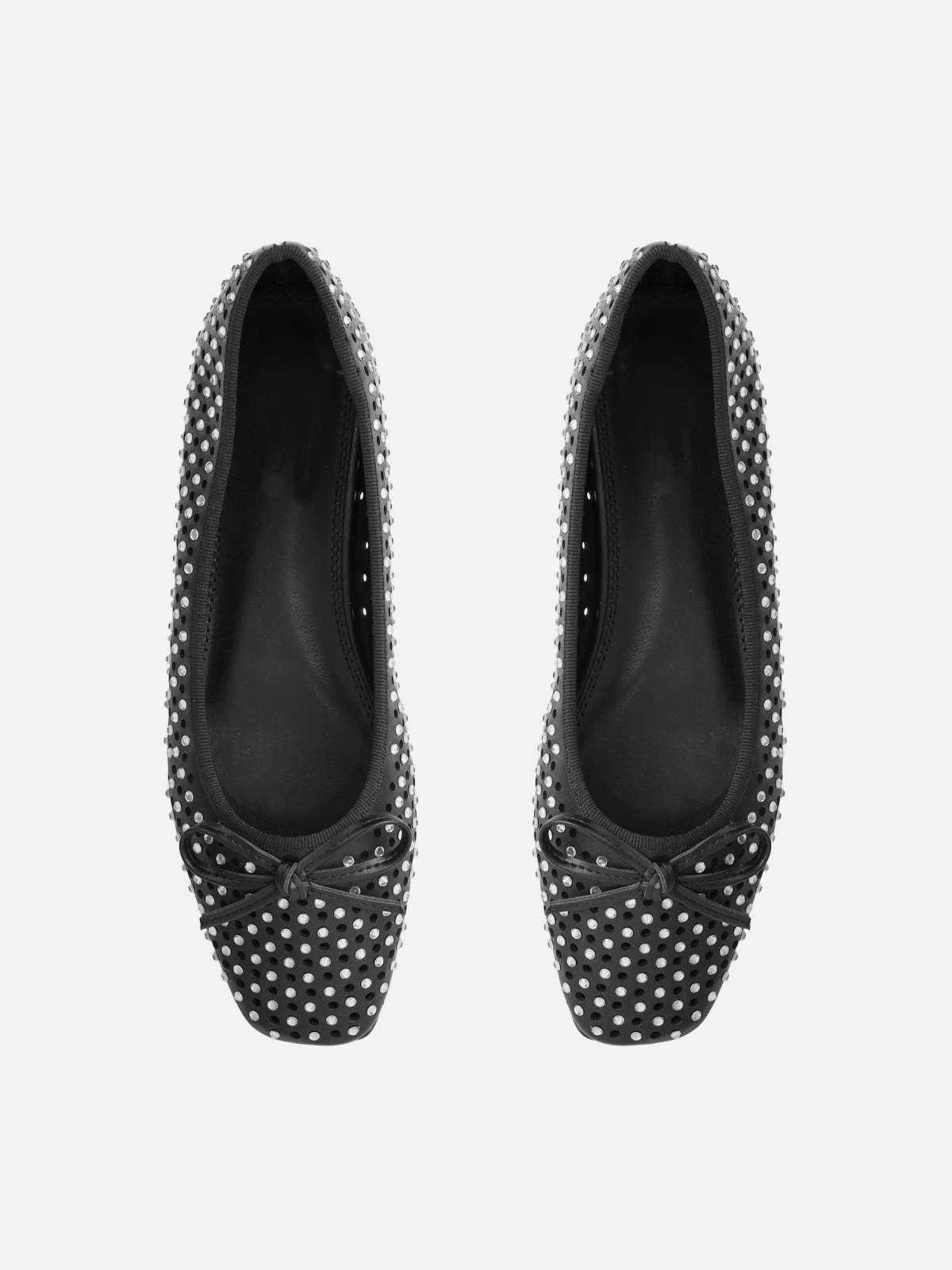 Black Shiny Rhinestone Perforations Bow Ballet Flats