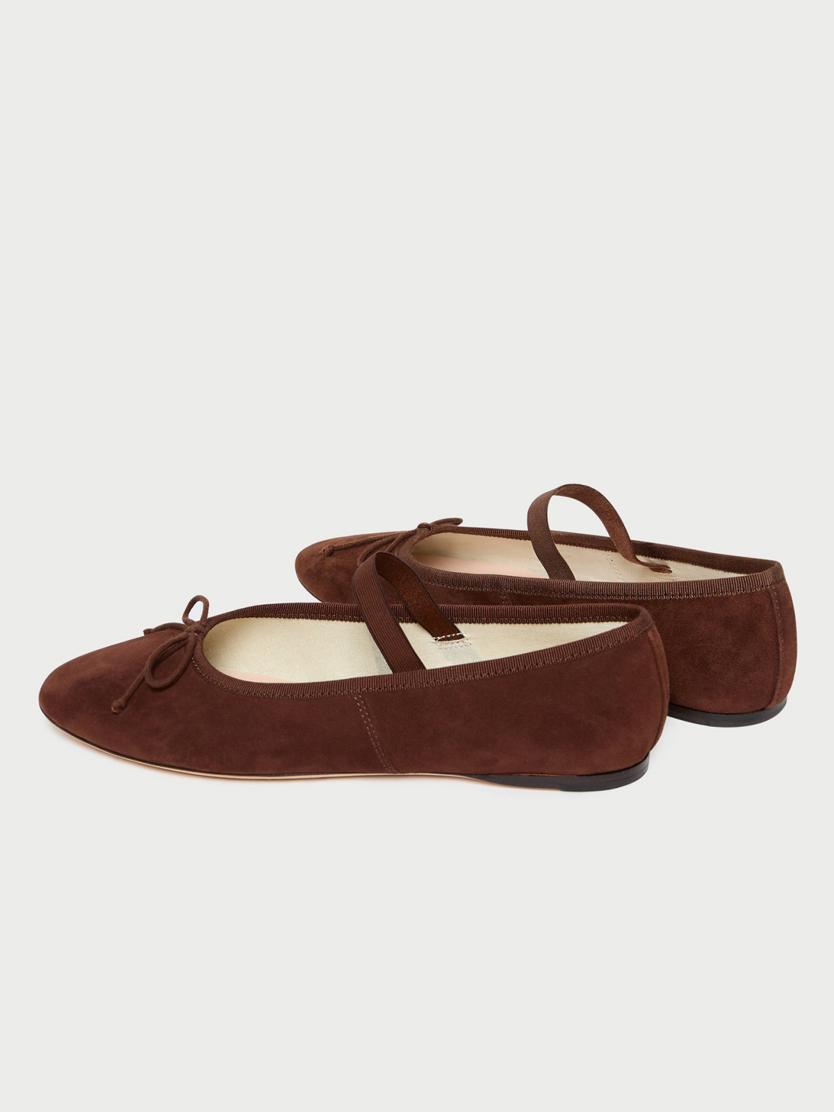 Cafe Faux Suede Almond-Toe Elastic Bridge Strap Bow Ballet Flats