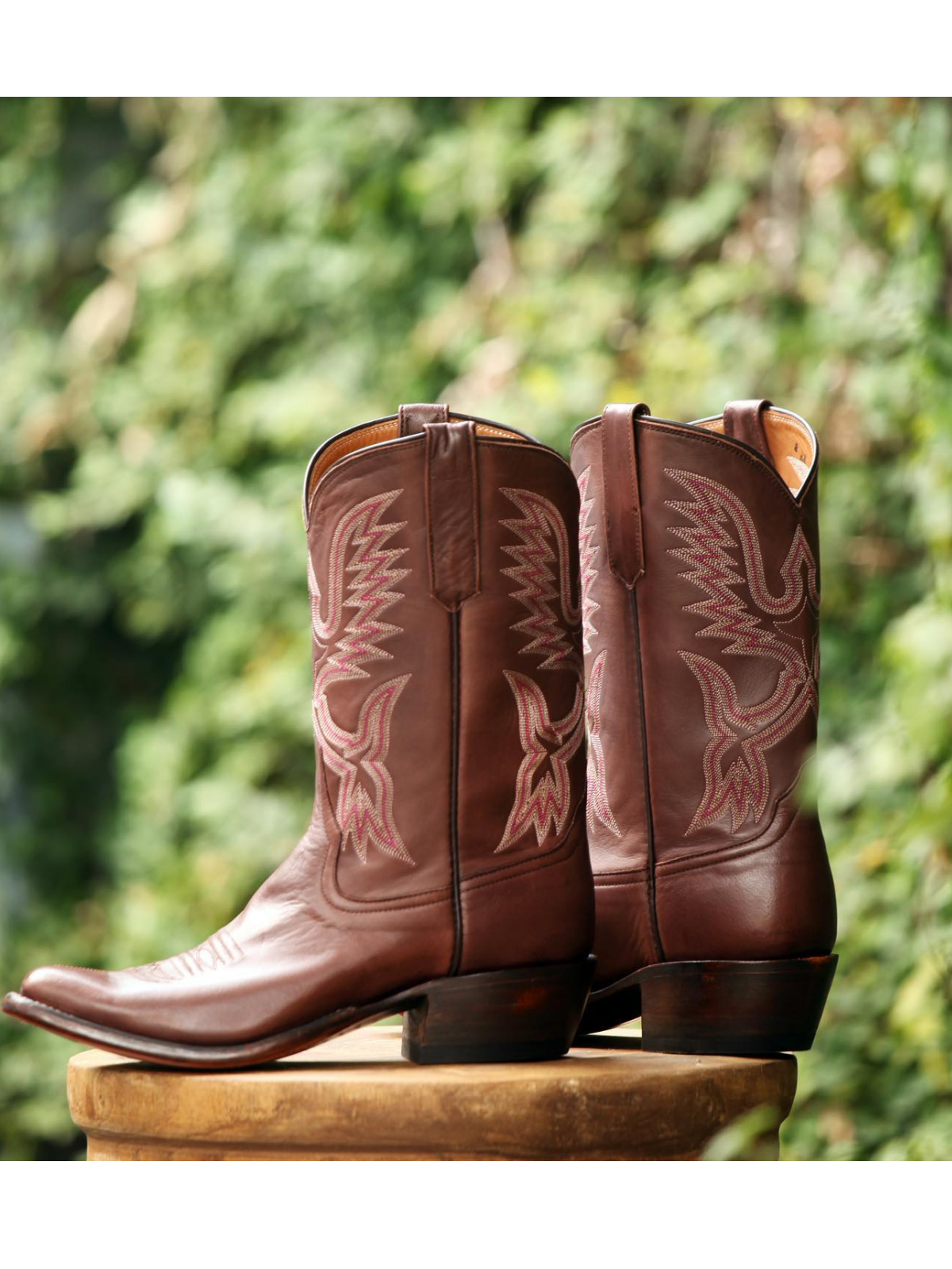 Almond-Toe Classic Western Embroidery Wide Mid Calf Cowgirl Boots - Wine Red