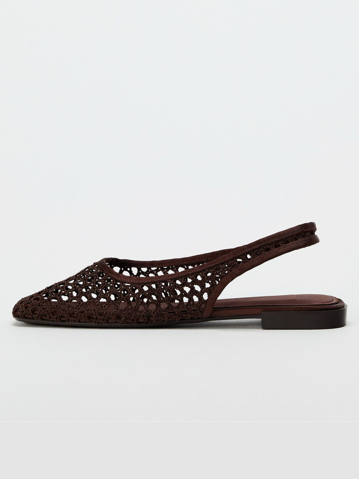 Brown Square-Toe Hand Knitting Woven Slingback Flats