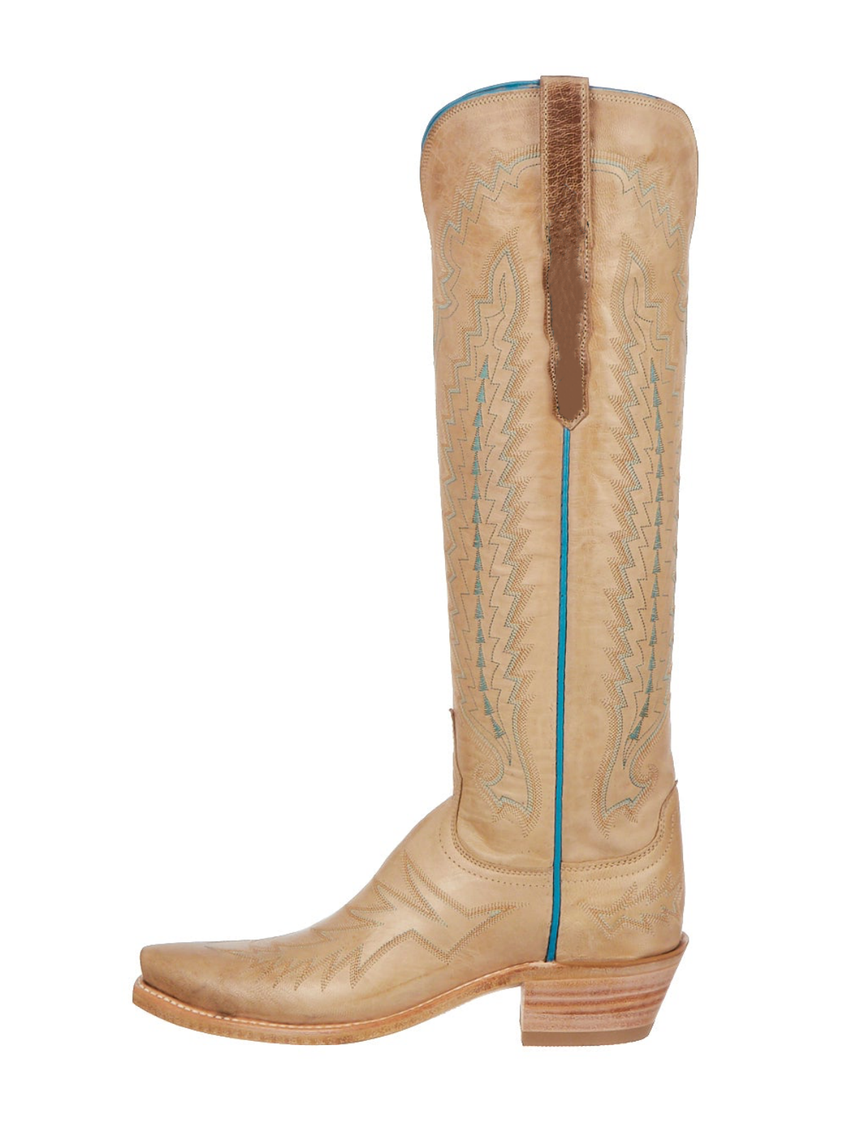 Bone Snip-Toe Embroidery Wide Calf Tall Knee High Cowgirl Boots