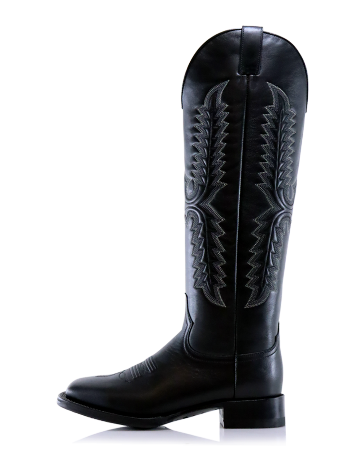 Black Embroidery Square-Toe Wide Mid Calf Tall Cowgirl Boots