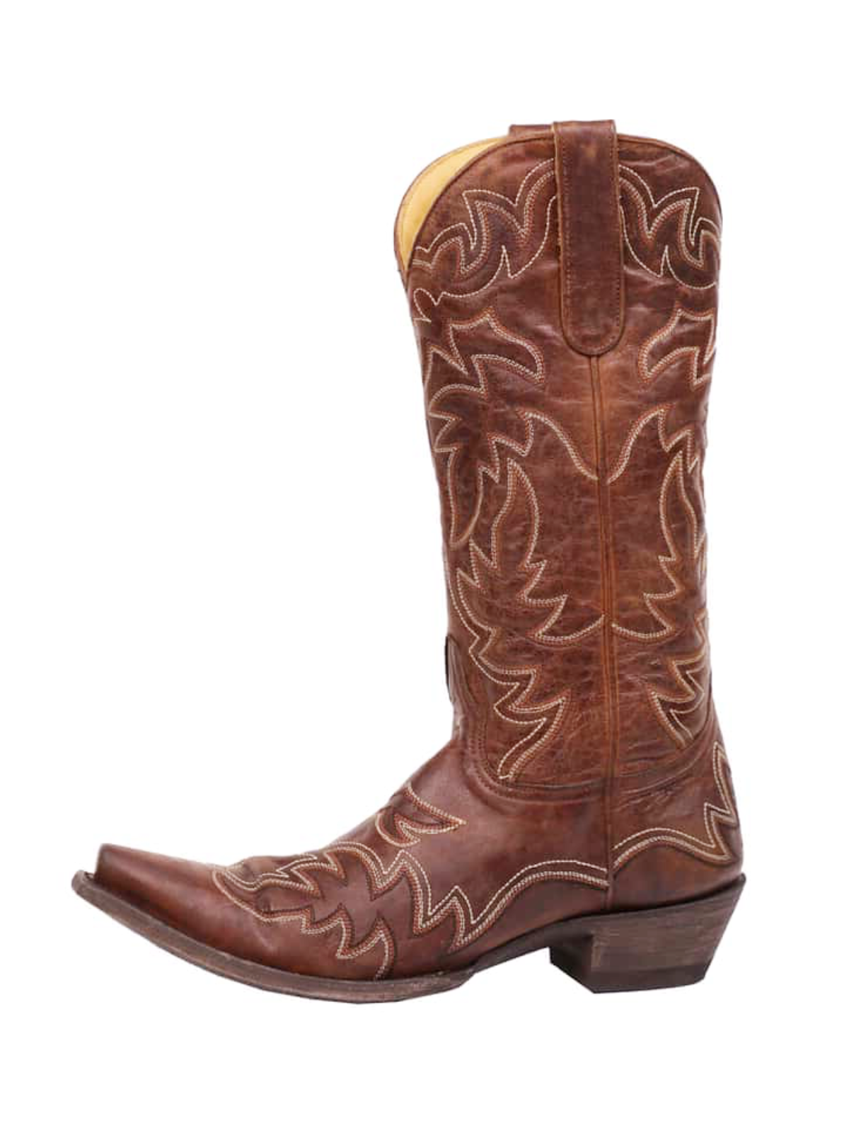 Brown Embroidery Tall Snip-Toe Wide Mid Calf Western Boots For Women