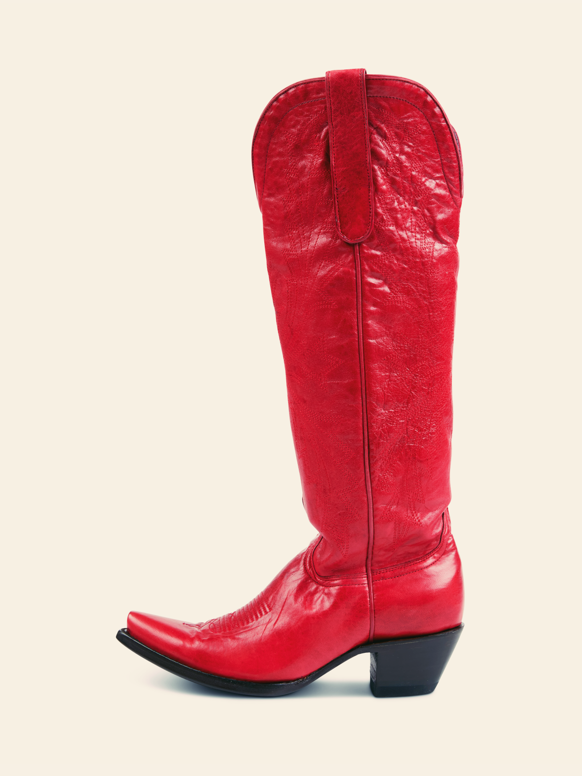 Glossy Red Embroidered Snip-Toe Knee High Western Boots Cowgirl Tall Boots