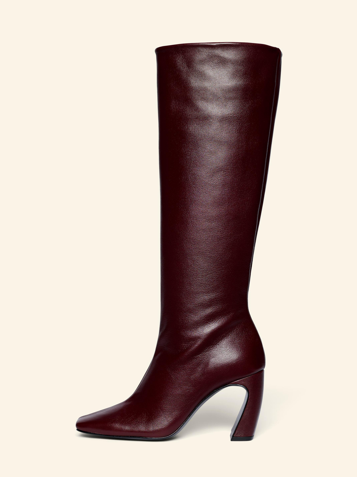 Burgundy Red Square-Toe Full-Zip Tall Knee High Boots