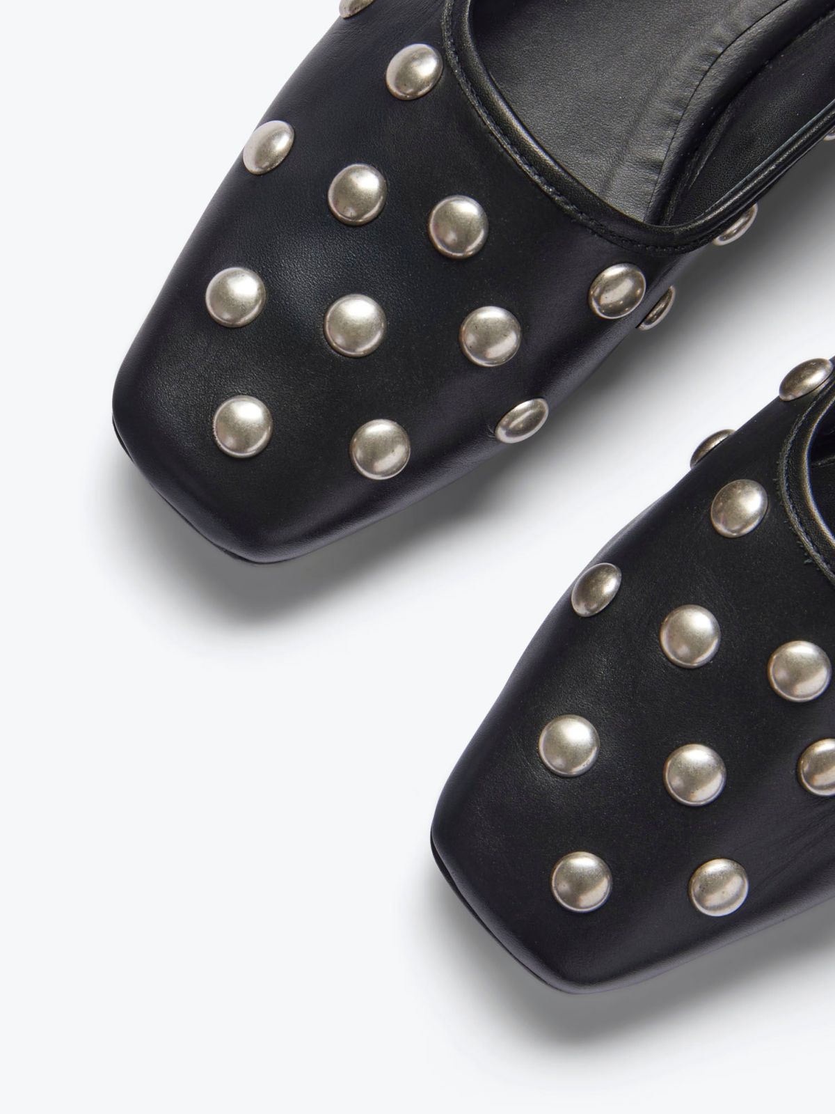 Black Square-Toe Ballet Flats With Studs