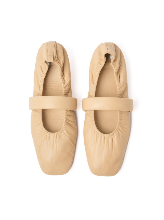 Tan Square Toe Ballet Flats Mary Janes For Women