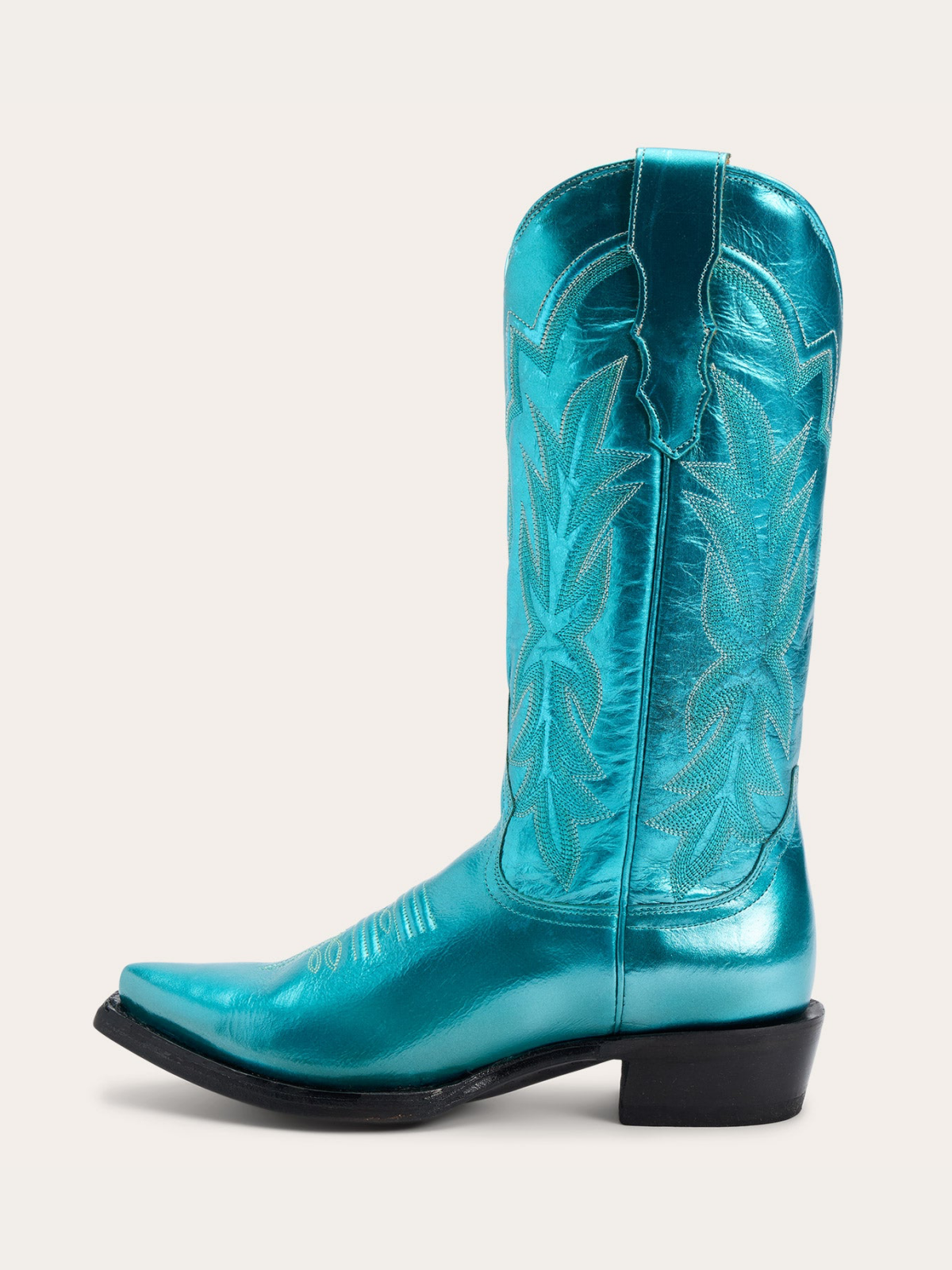 Metallic Green Snip-Toe Classic Embroidery Wide Mid Calf Cowgirl Boots