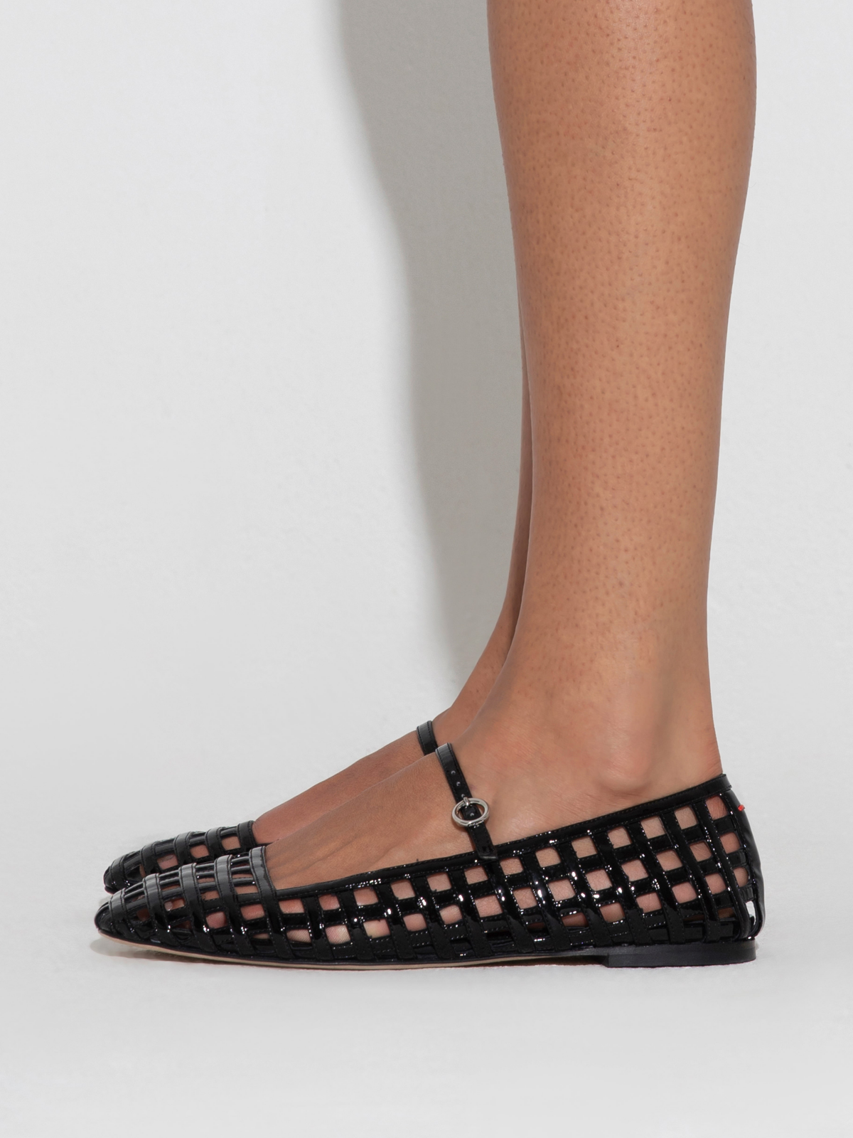 Patent Black Flats Square-Toe Cutout Mary Janes With Buckled Strap