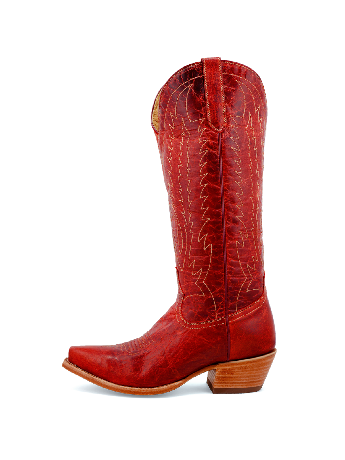 Red Distressed Embroidery Snip-Toe Wide Mid Calf Western Boots Cowgirl Tall Boots