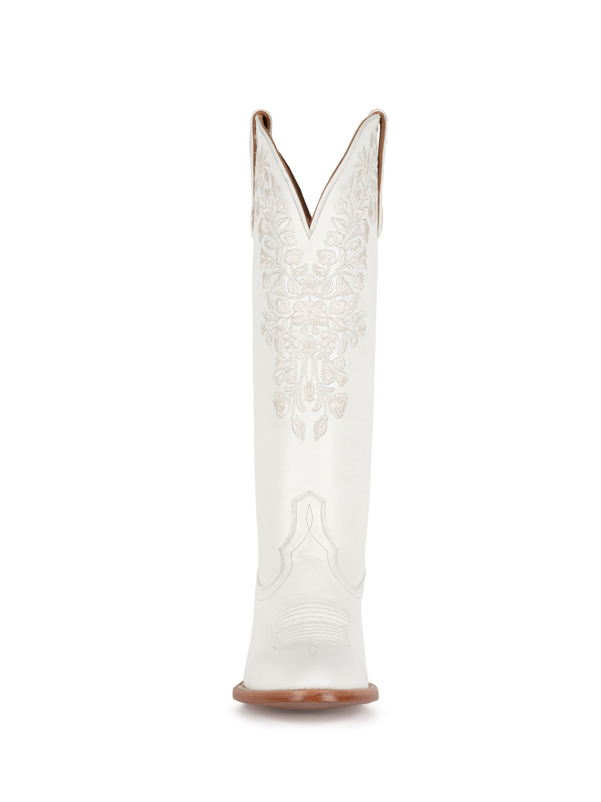 White Floral Embroidery Round-Toe Wide Mid Calf Cowboy Tall Boots For Women