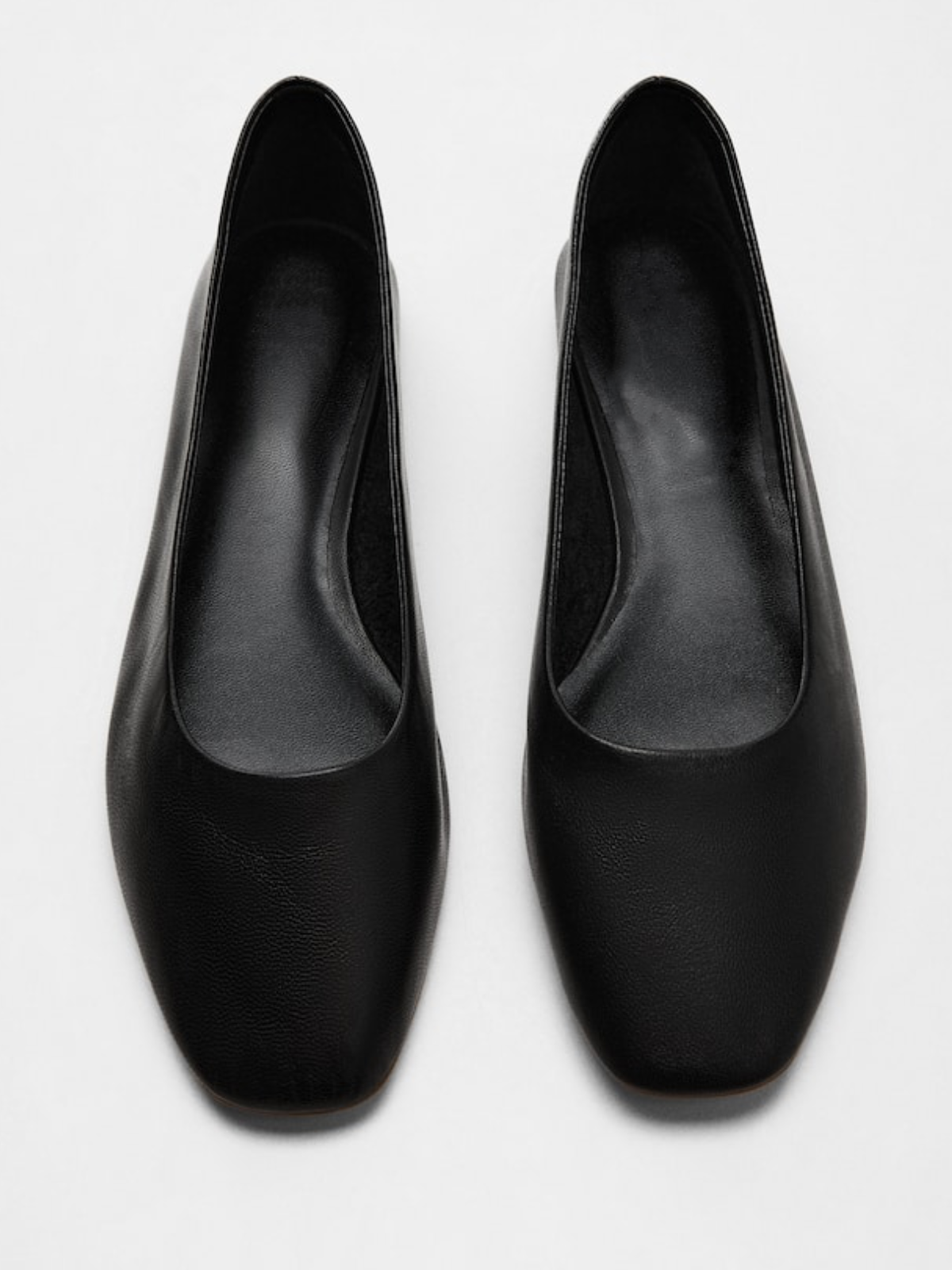 Black Vegan Leather Ballet Flats With Square Toe