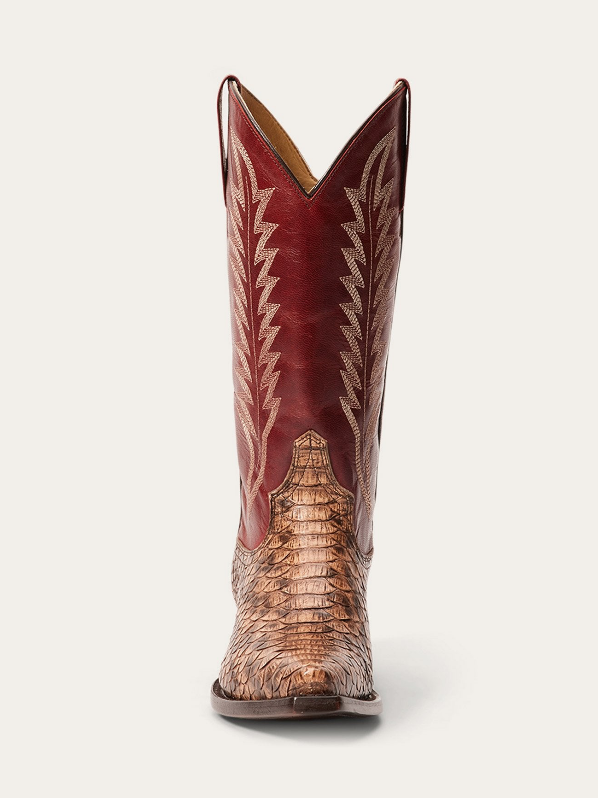 Contrast Red And Snakeskin Snip-Toe Embroidery Wide Mid Calf Cowgirl Boots