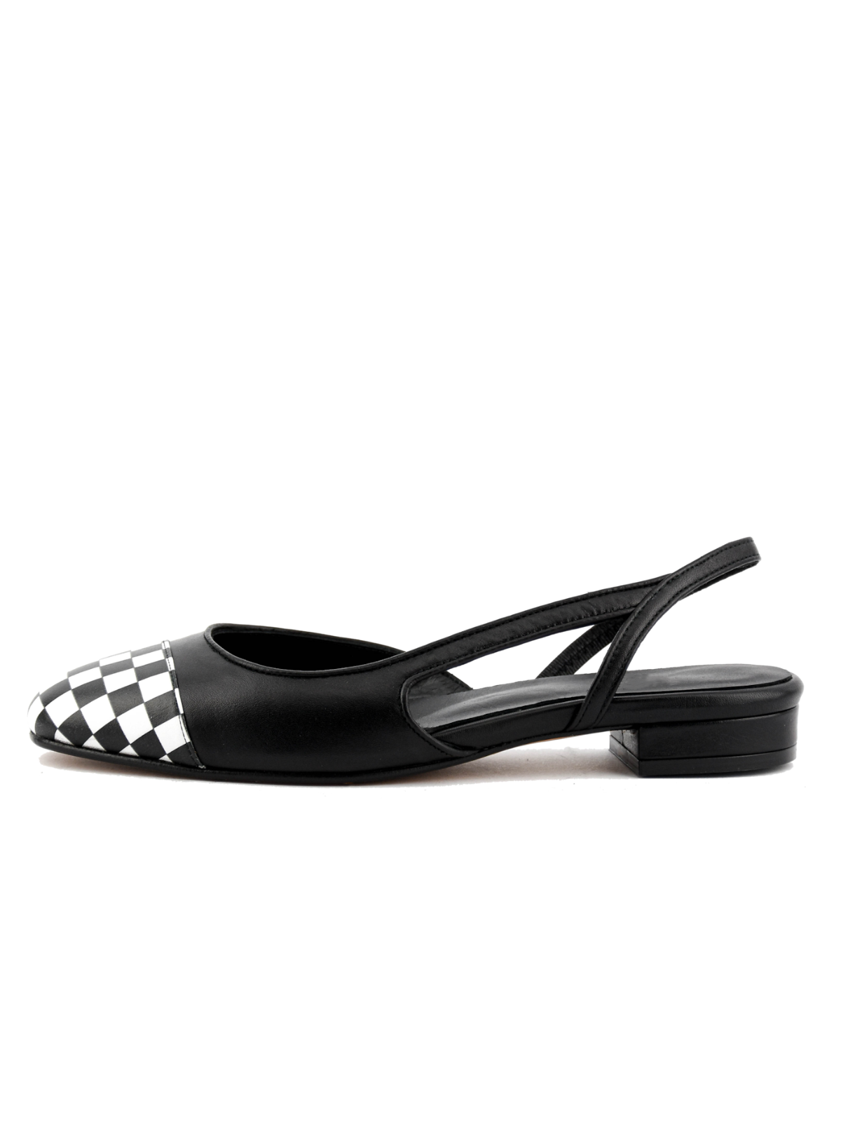 Contrast Checkerboard Low Heels Pumps with Slingback Style in Black