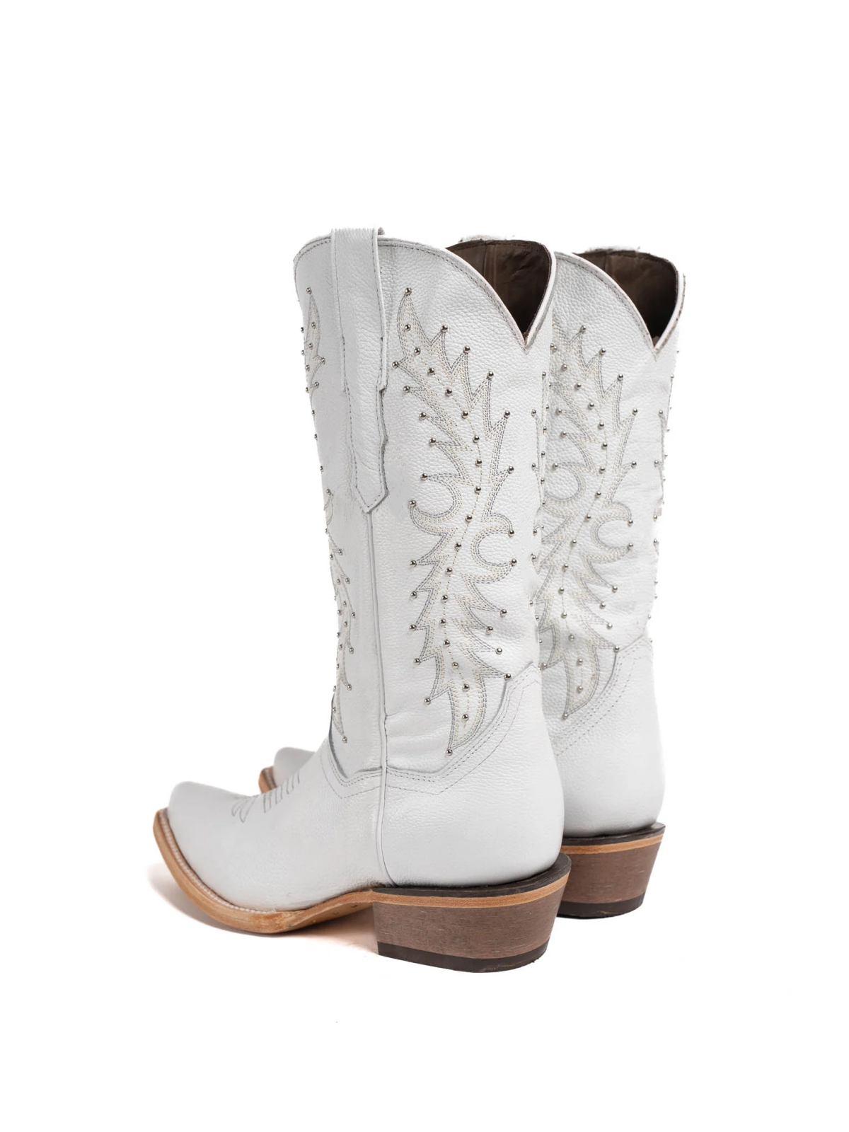 White Embroidery Studded Snip-Toe Wide Mid Calf Cowgirl Tall Boots