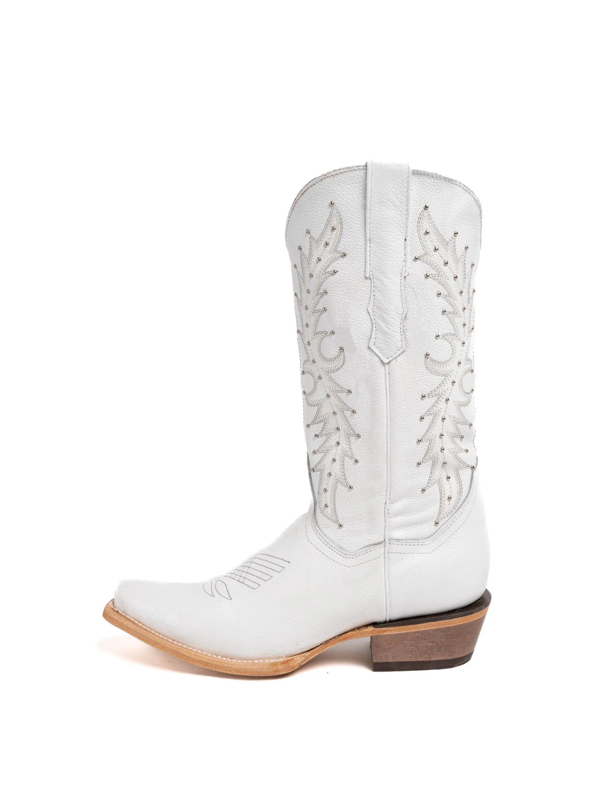 White Embroidery Studded Snip-Toe Wide Mid Calf Cowgirl Tall Boots