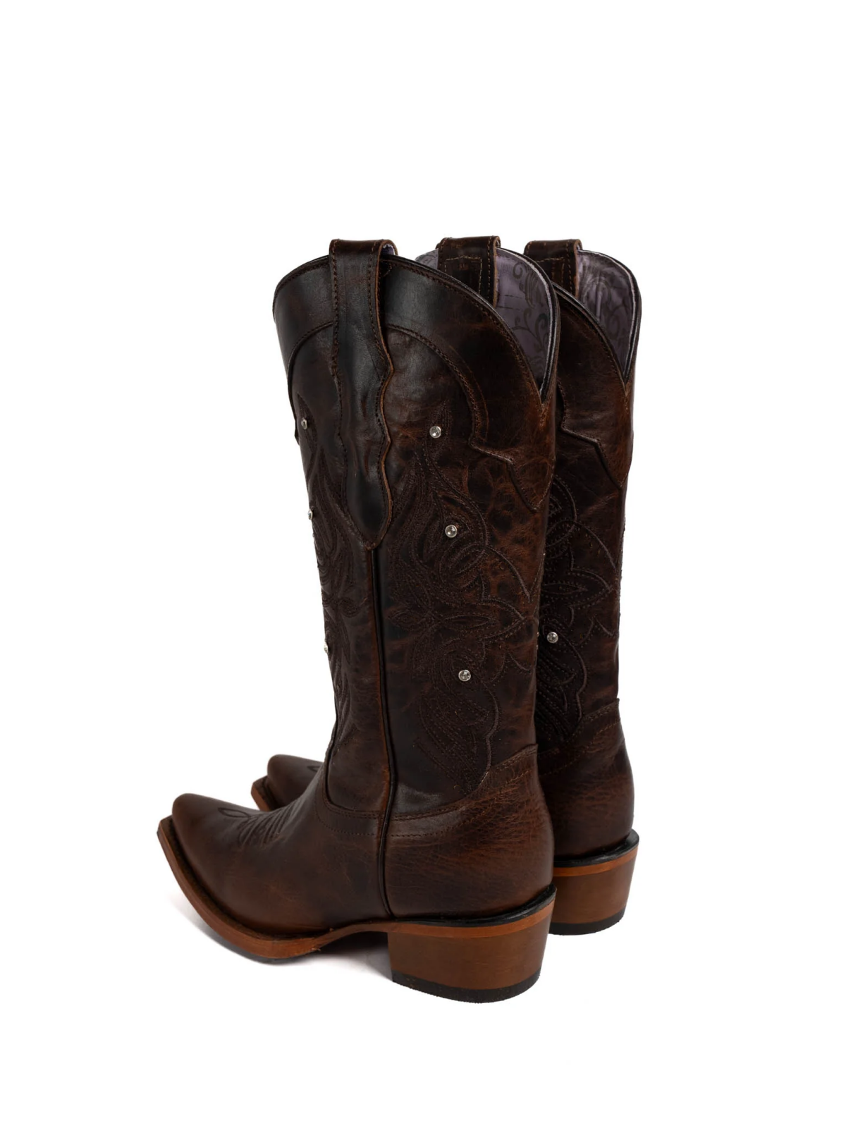 Dark Brown Embroidery Rhinestone Snip-Toe Wide Mid Calf Cowgirl Tall Boots