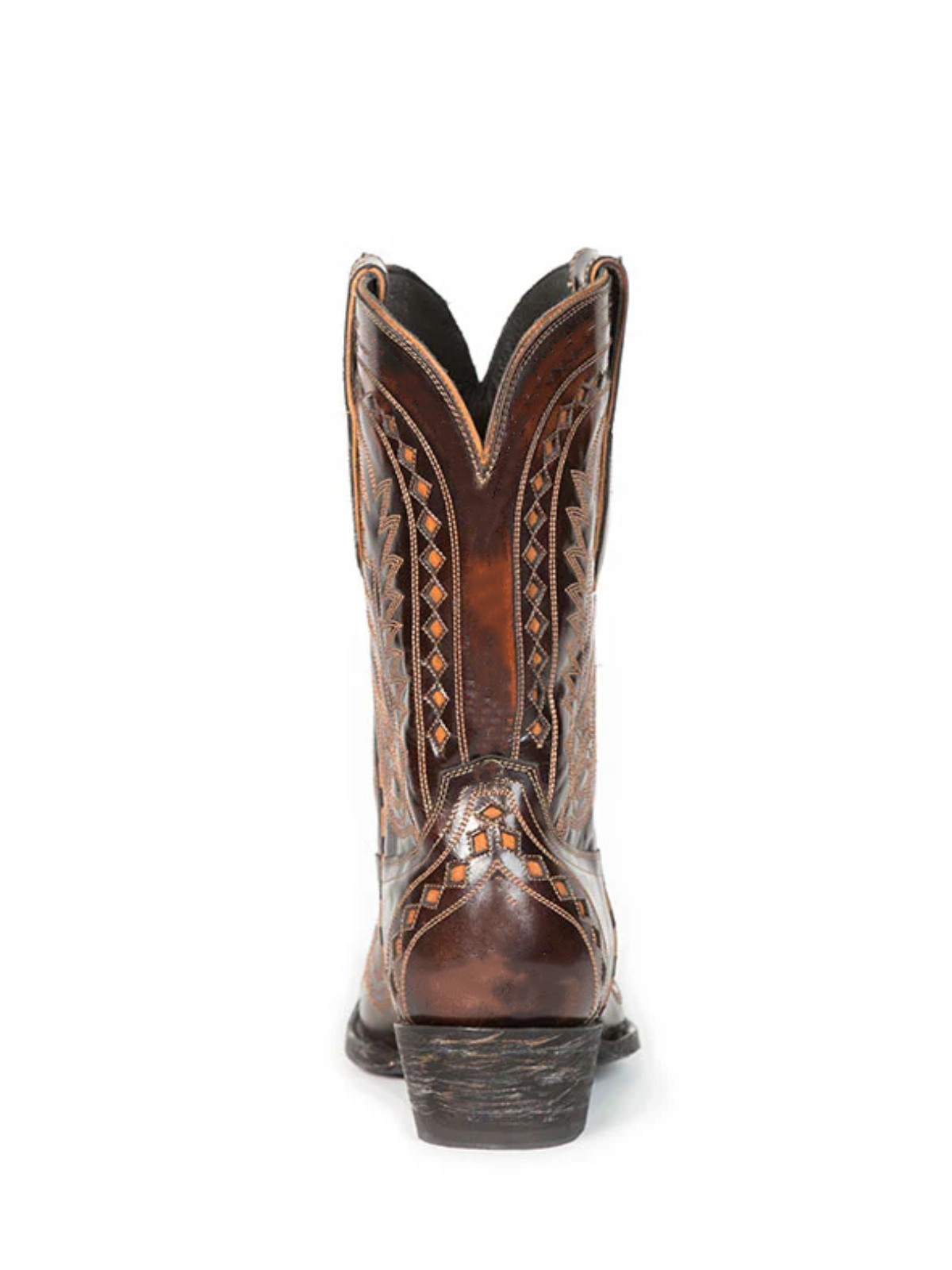 Brown Snip-Toe Inlay Embroidery Wide Mid Calf Cowboy Boots For Women