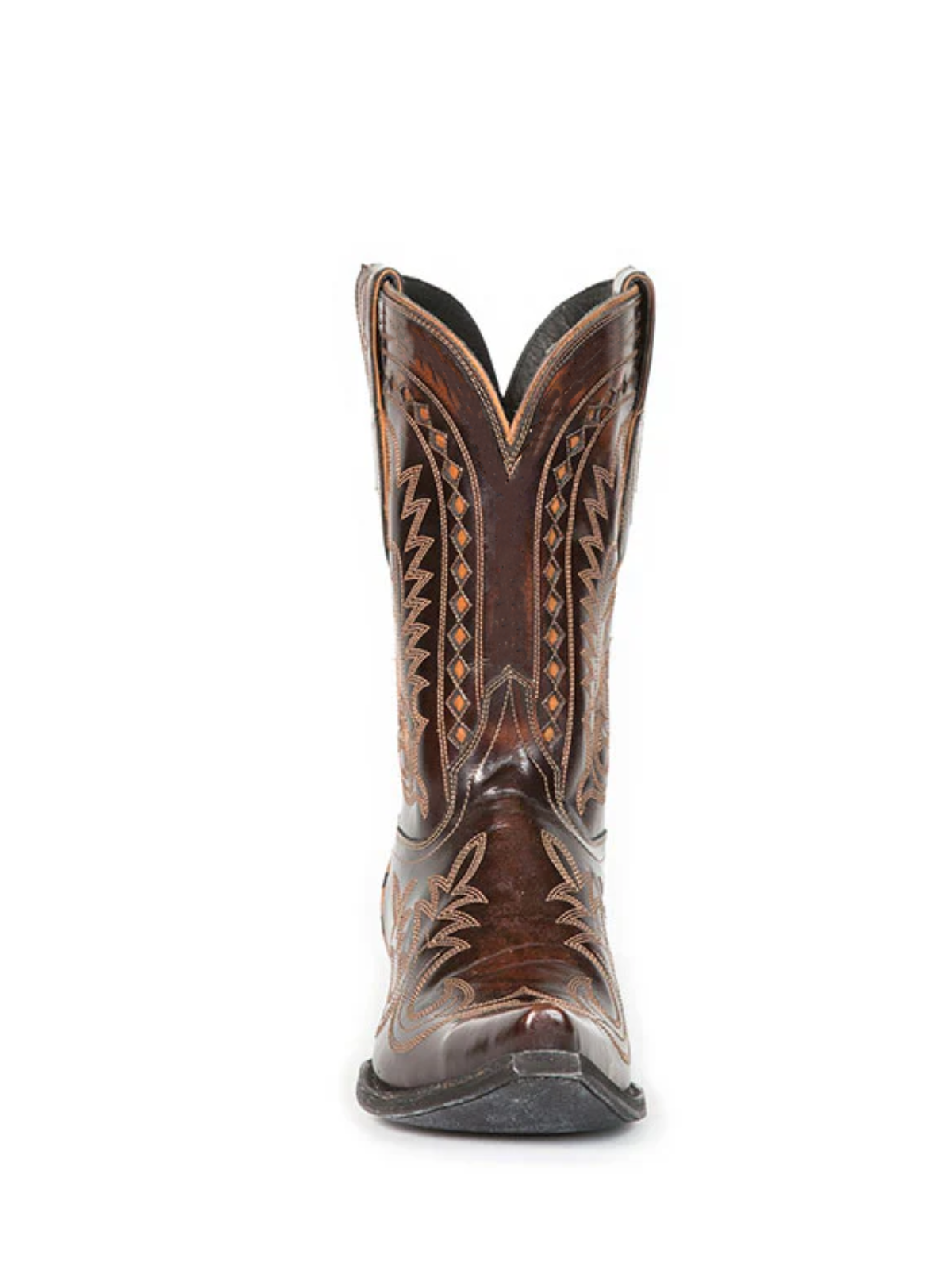 Brown Snip-Toe Inlay Embroidery Wide Mid Calf Cowboy Boots For Women