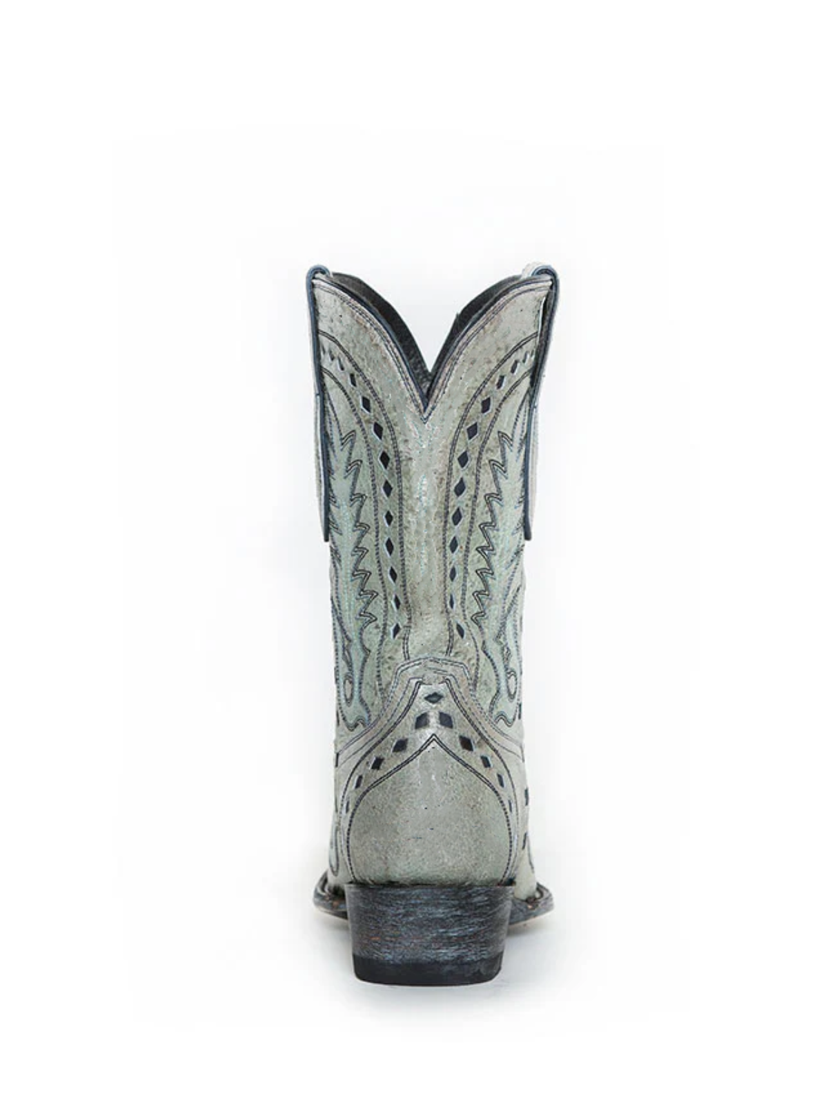 Light Gray Distressed Snip-Toe Inlay Embroidery Wide Mid Calf Cowboy Boots For Women