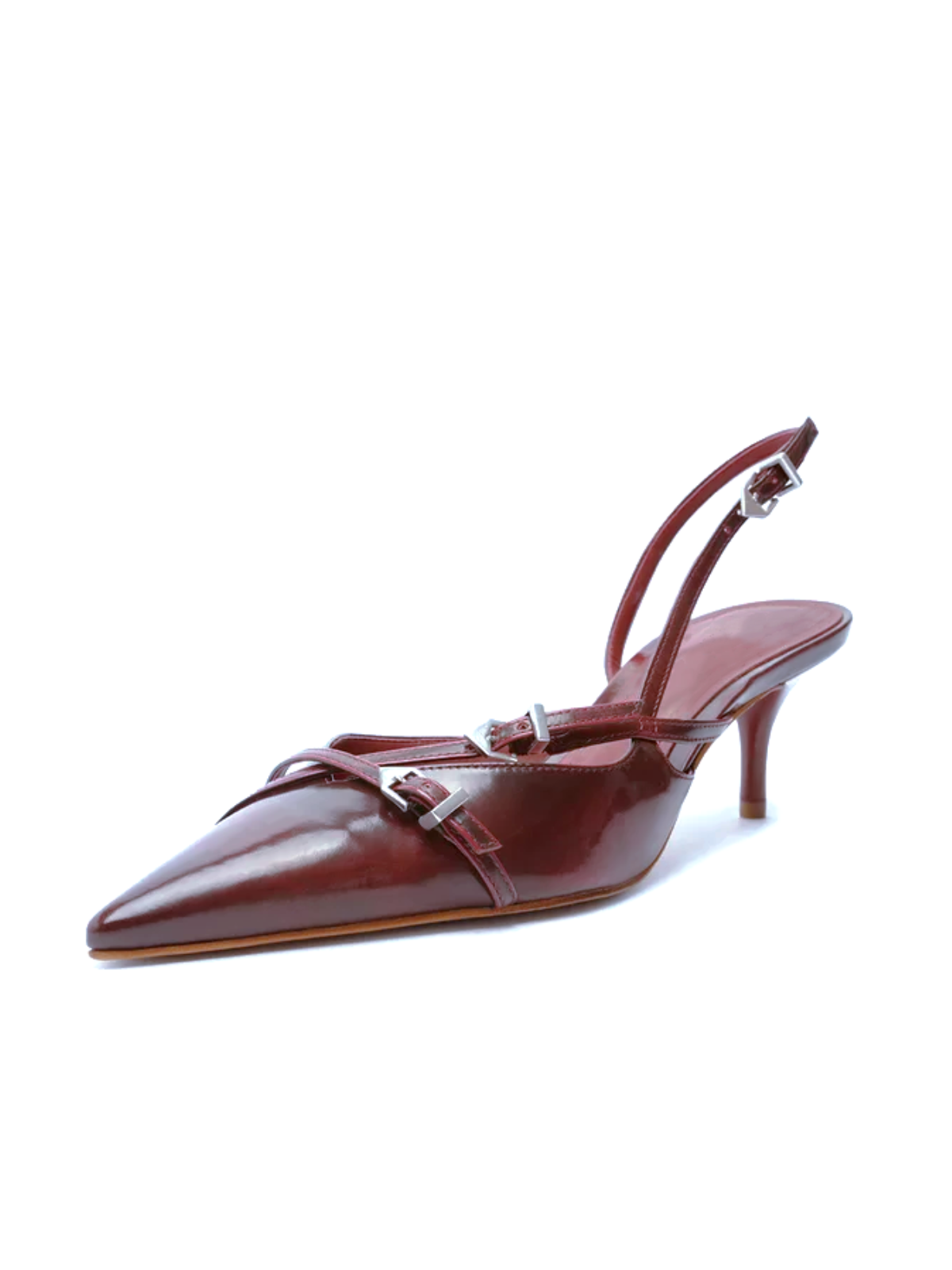 Varnish Cherry Red Buckled Strappy Kitten Heels Slingback Courts Scarpin Pumps