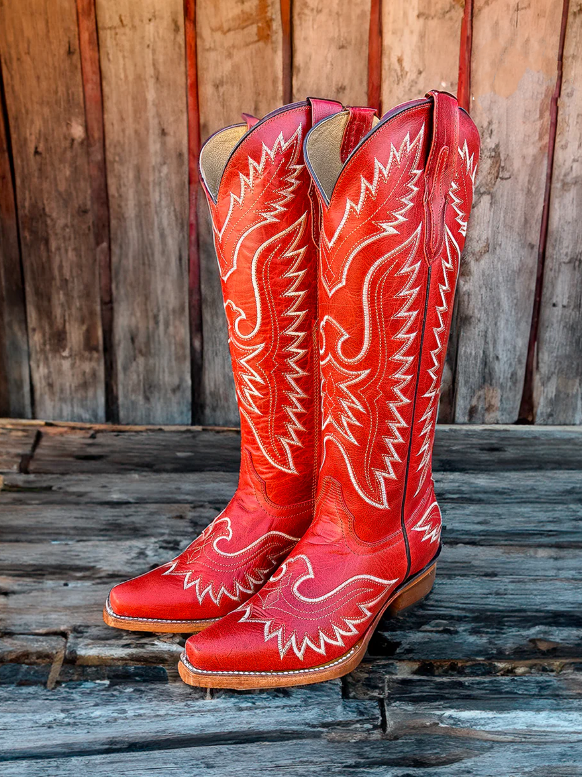 White Eagle Embroidery Snip-Toe Wide Calf Knee High Tall Cowgirl Boots - Red