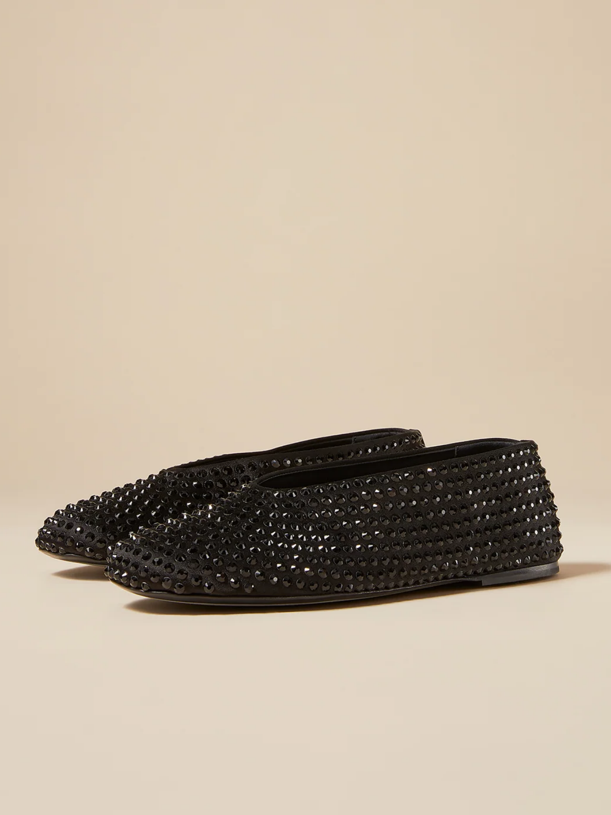 Black Full-Embellished Rhinestones Round-Toe Strass Ballet Flats