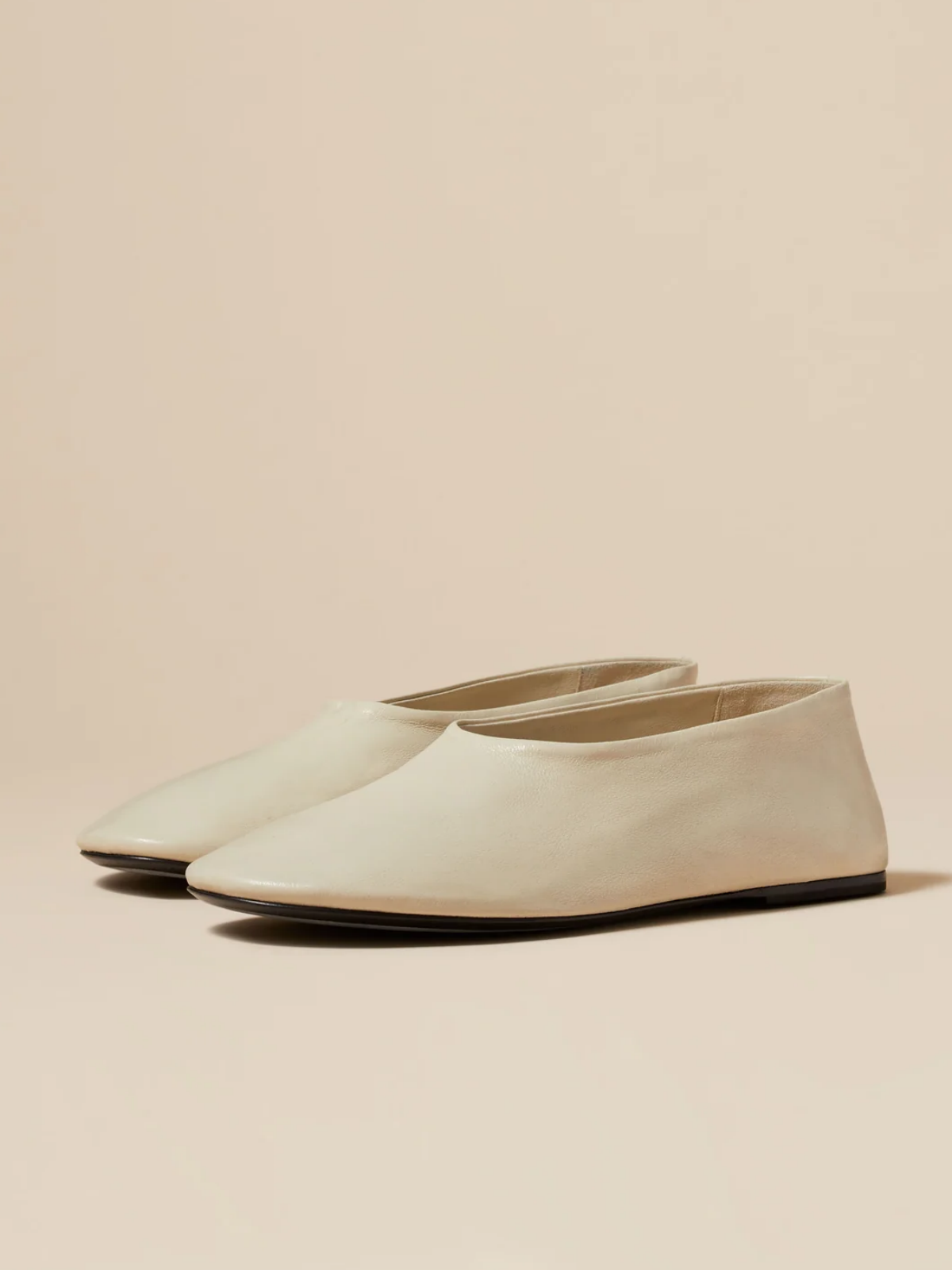 Beige Vegan Leather Round-Toe Slip-On Ballet Flats
