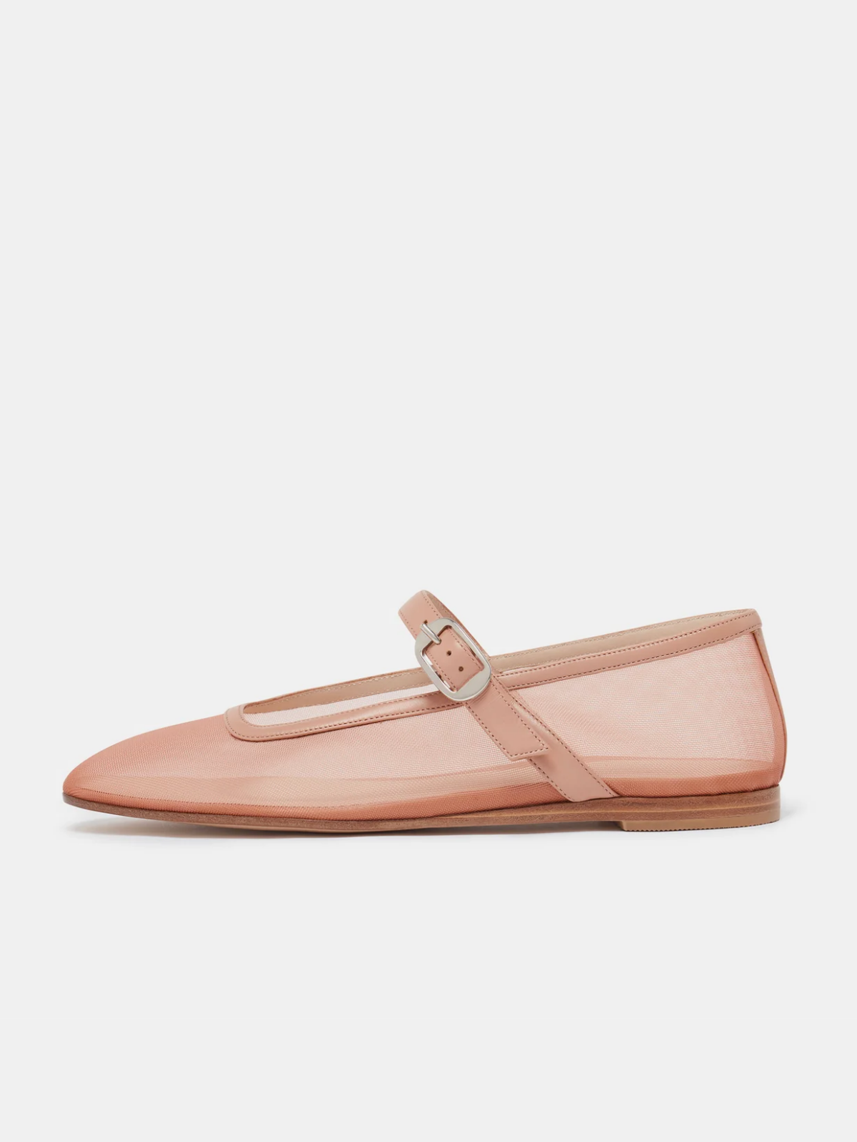 Blush Pink Mesh Square-Toe Flats Buckled Mary Janes