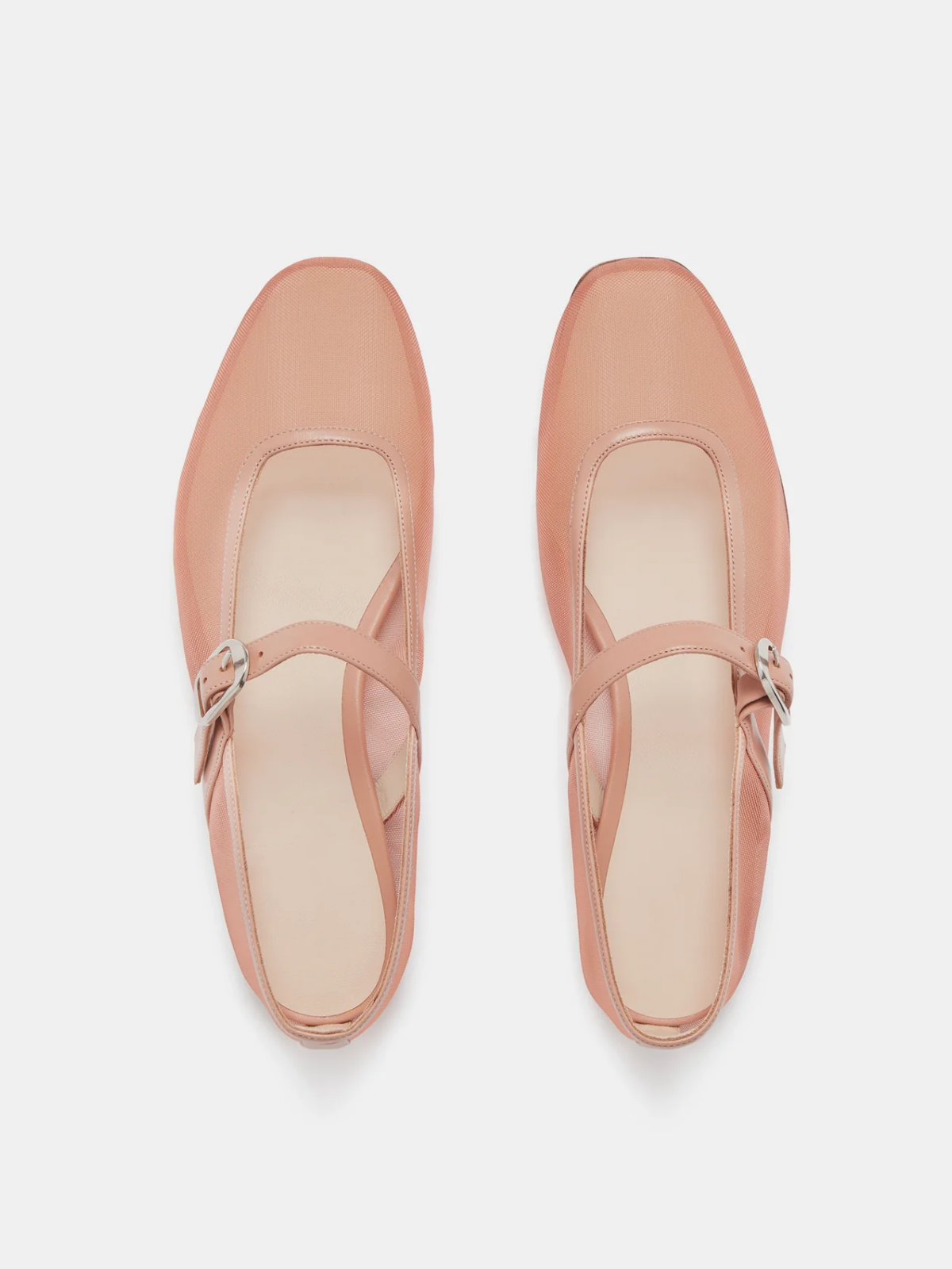 Blush Pink Mesh Square-Toe Flats Buckled Mary Janes