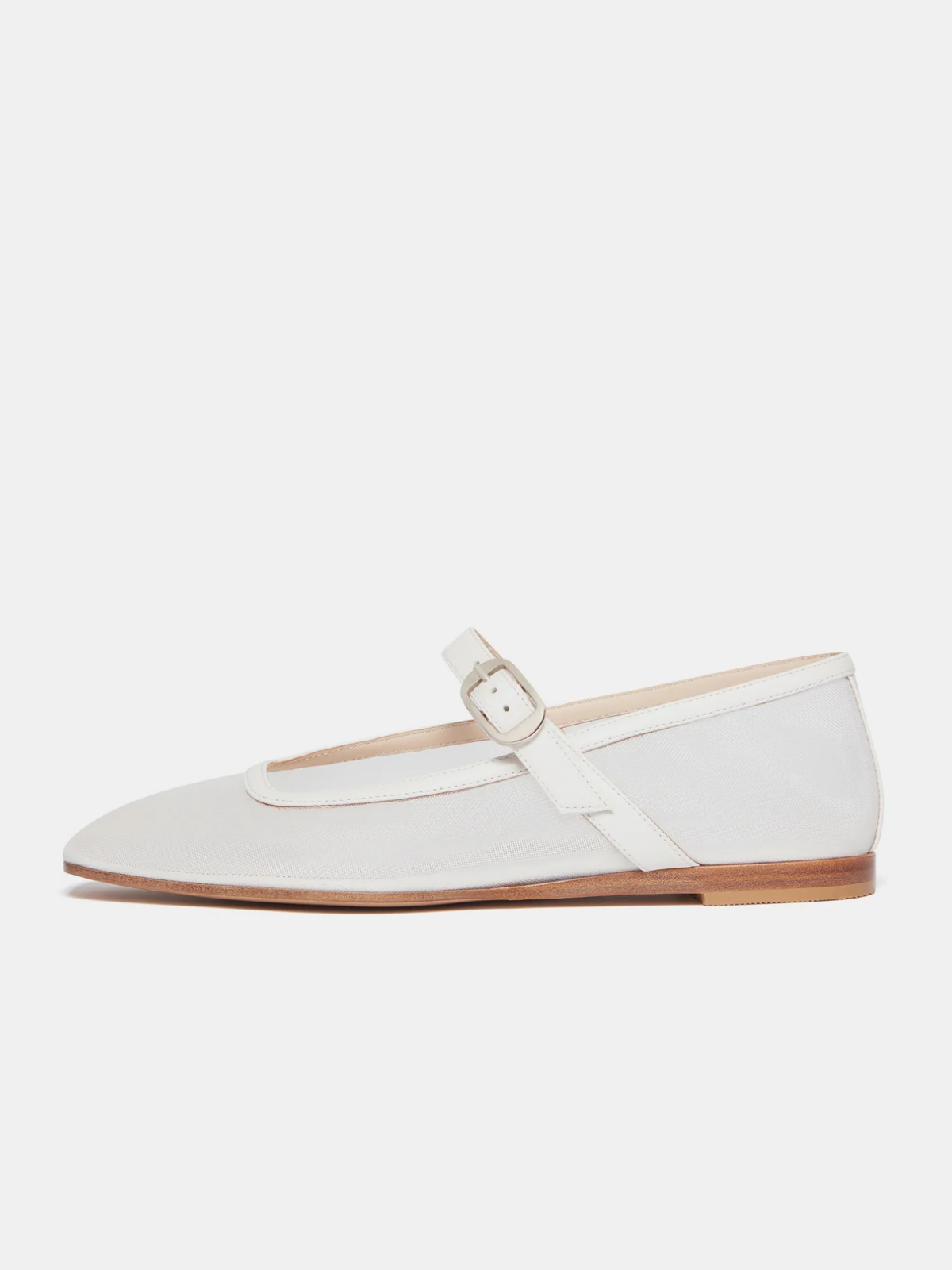 White Mesh Square-Toe Flats Buckled Mary Janes