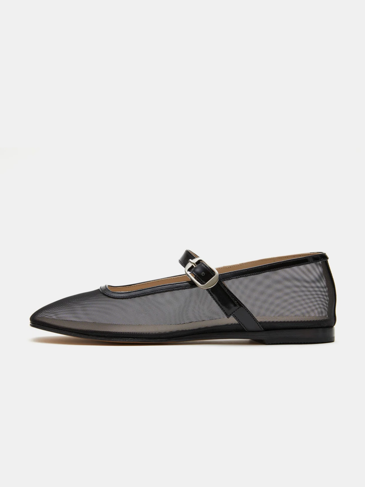 Black Mesh Square-Toe Flats Buckled Mary Janes