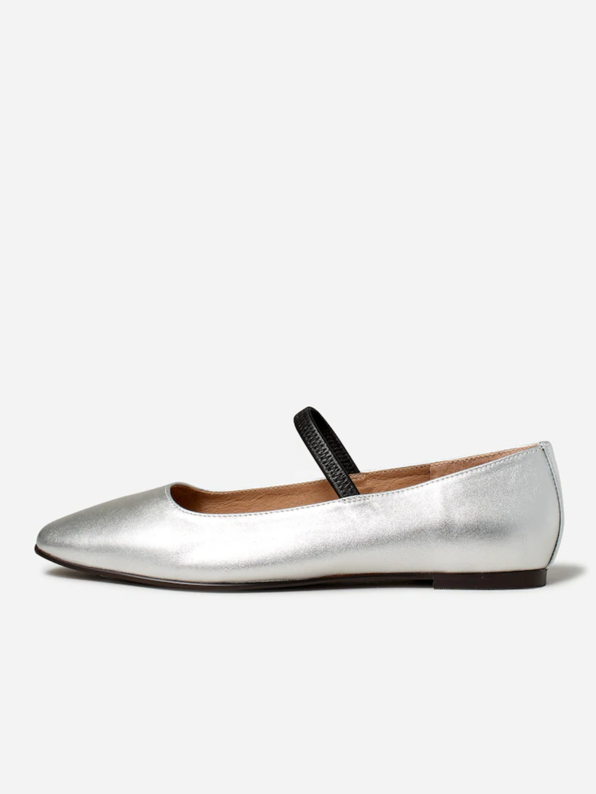 Metallic Silver Square-Toe Vegan Leather Ballet Flats Mary Janes