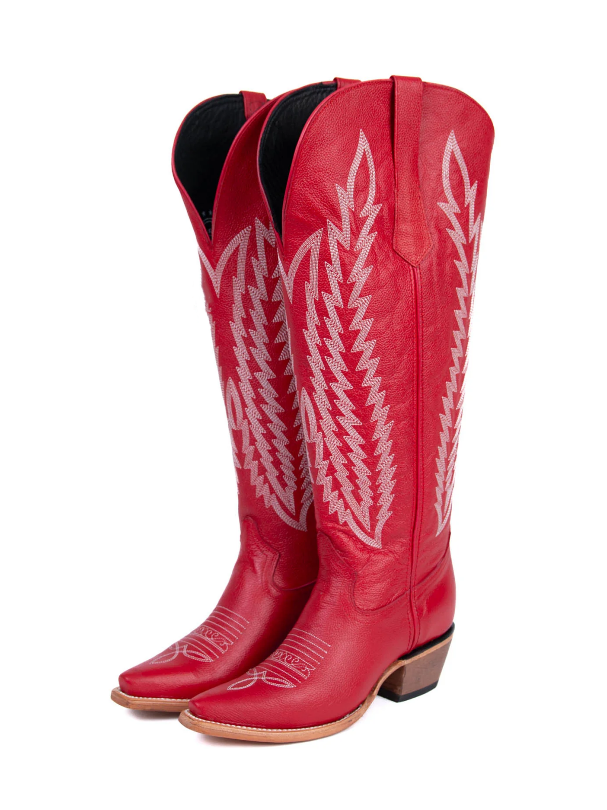 Red Embroidery Snip-Toe Half-Zip Western Knee High Tall Boots