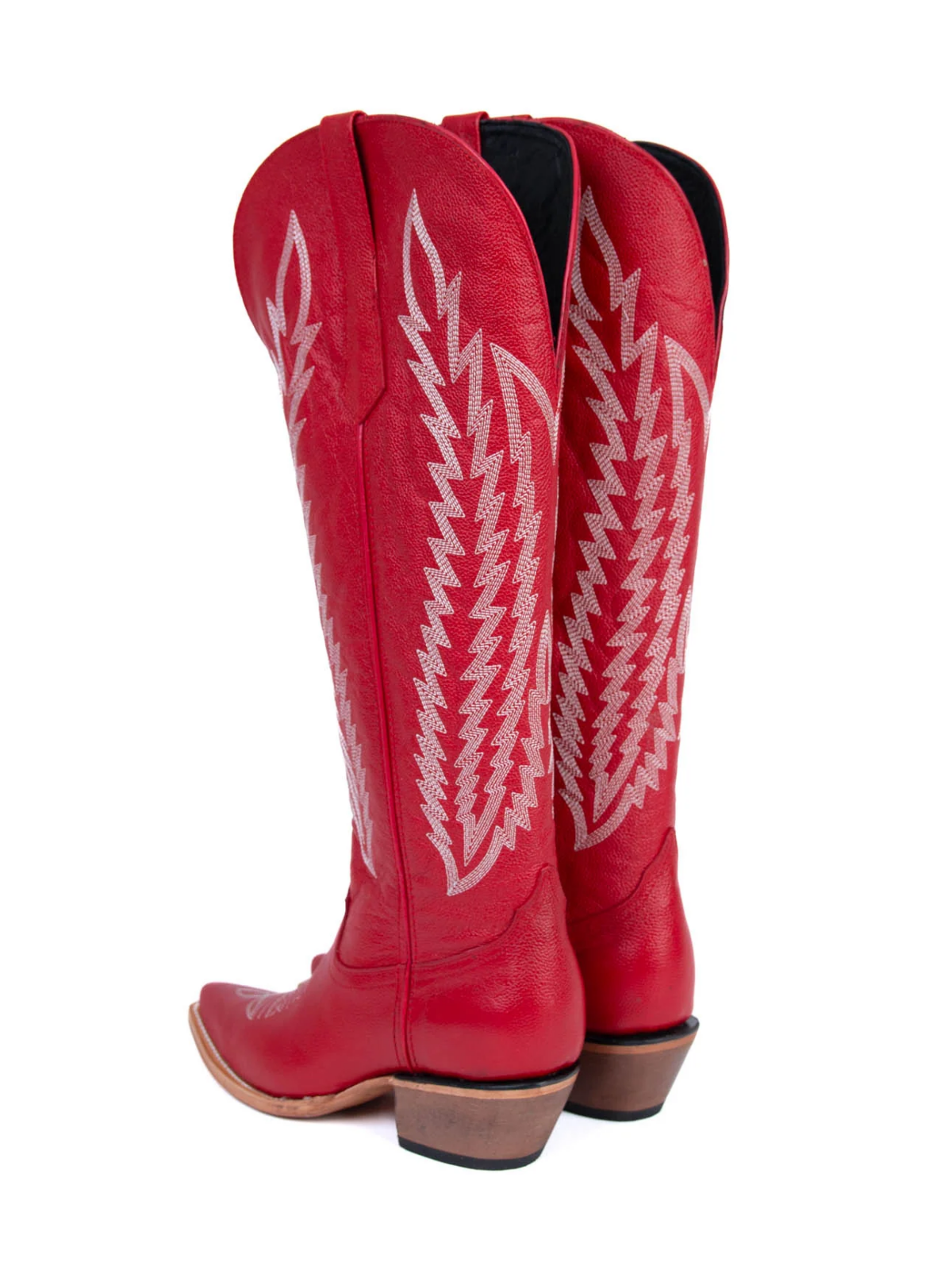 Red Embroidery Snip-Toe Half-Zip Western Knee High Tall Boots